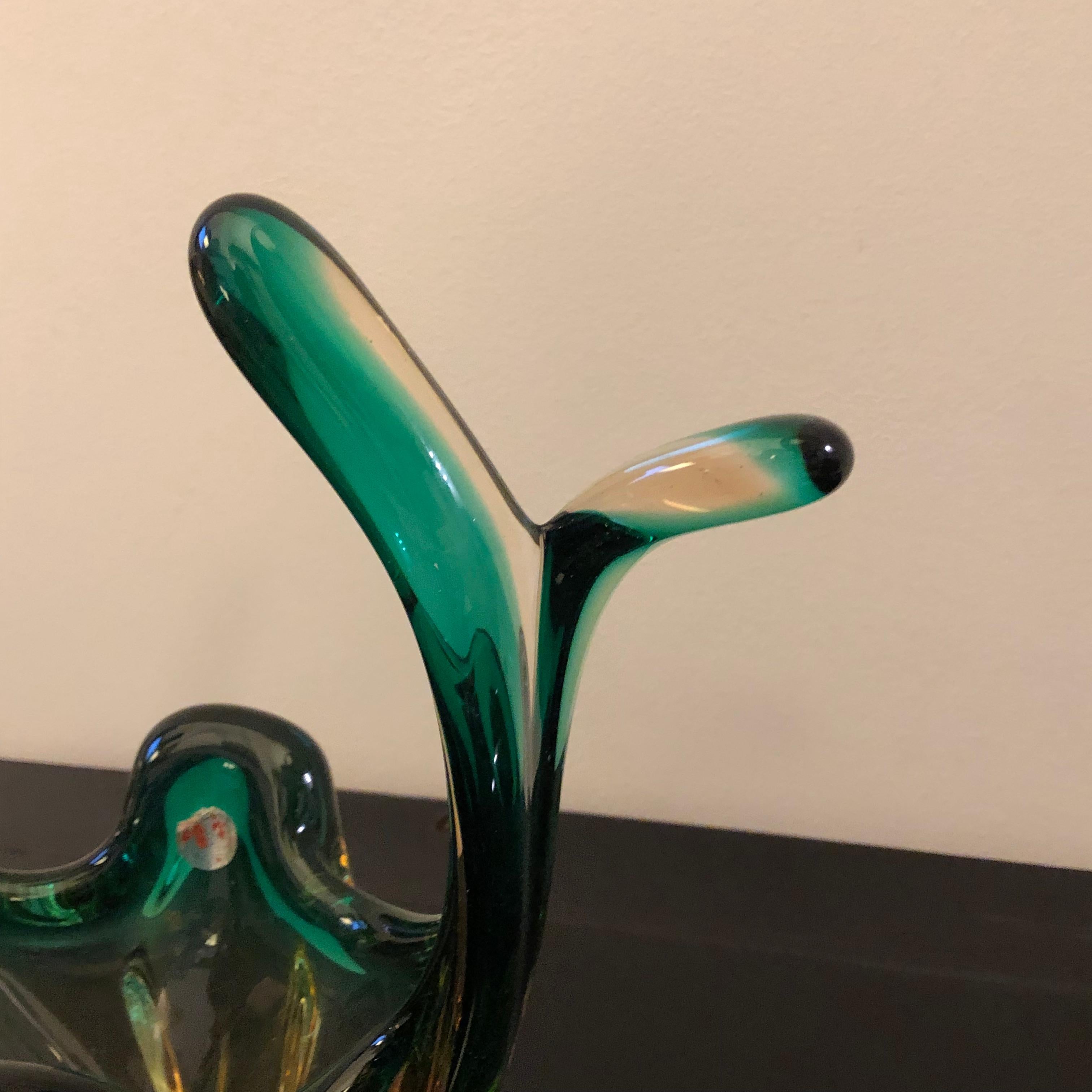 20th Century 1960s Seguso Sommerso Green and Brown Murano Glass Centerpiece For Sale