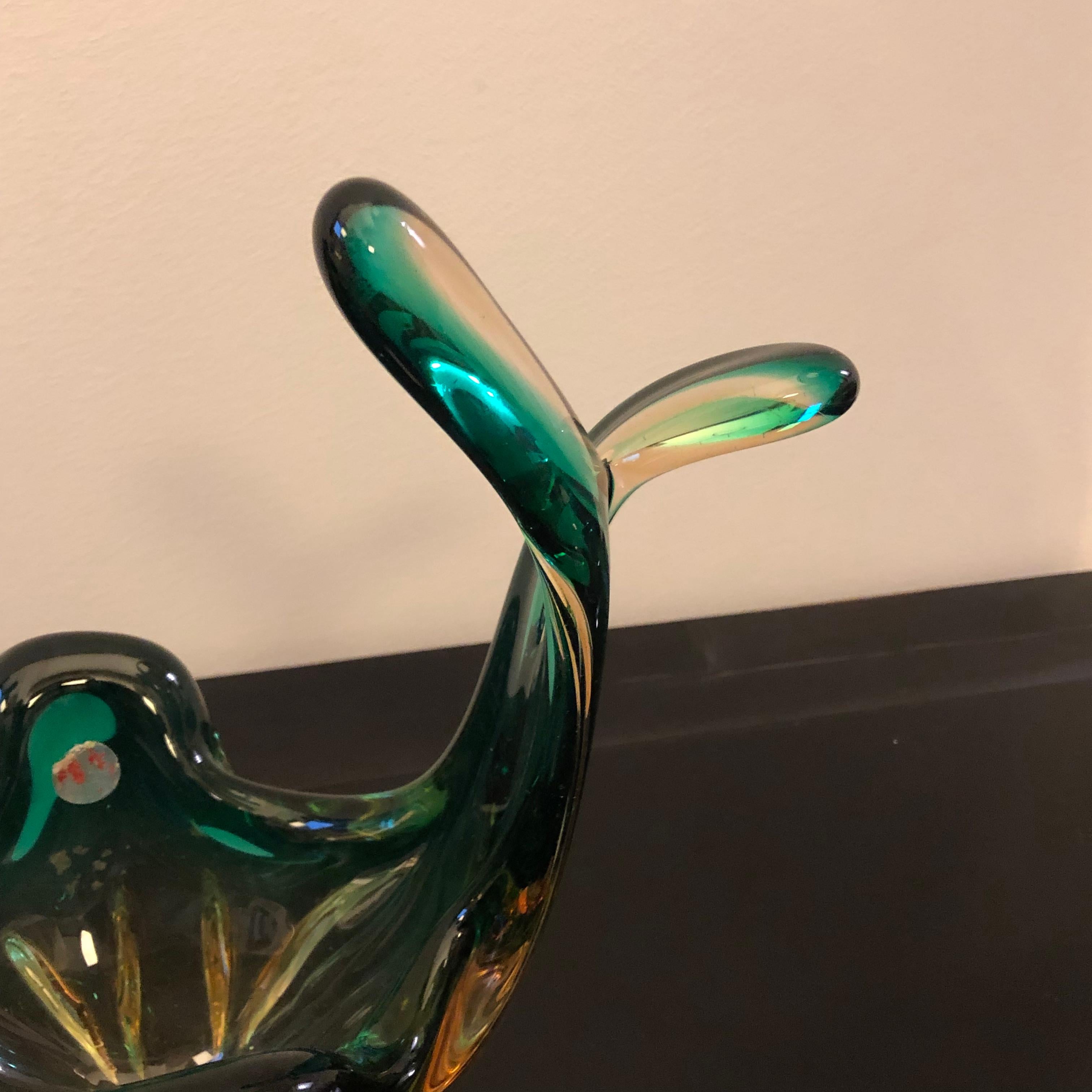 1960s Seguso Sommerso Green and Brown Murano Glass Centerpiece For Sale 2