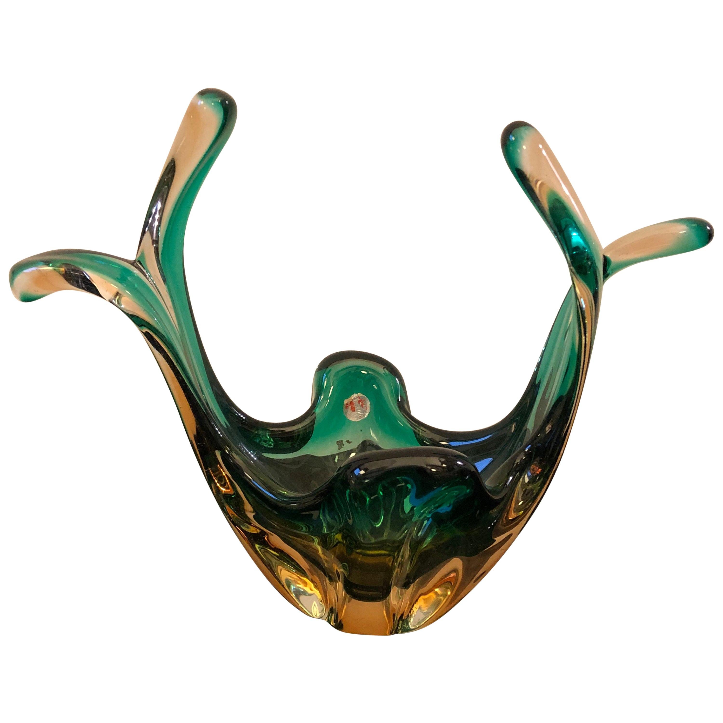 1960s Seguso Attributed Sommerso Green and Brown Murano Glass Centerpiece 