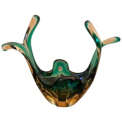 1960s Seguso Sommerso Green and Brown Murano Glass Centerpiece 