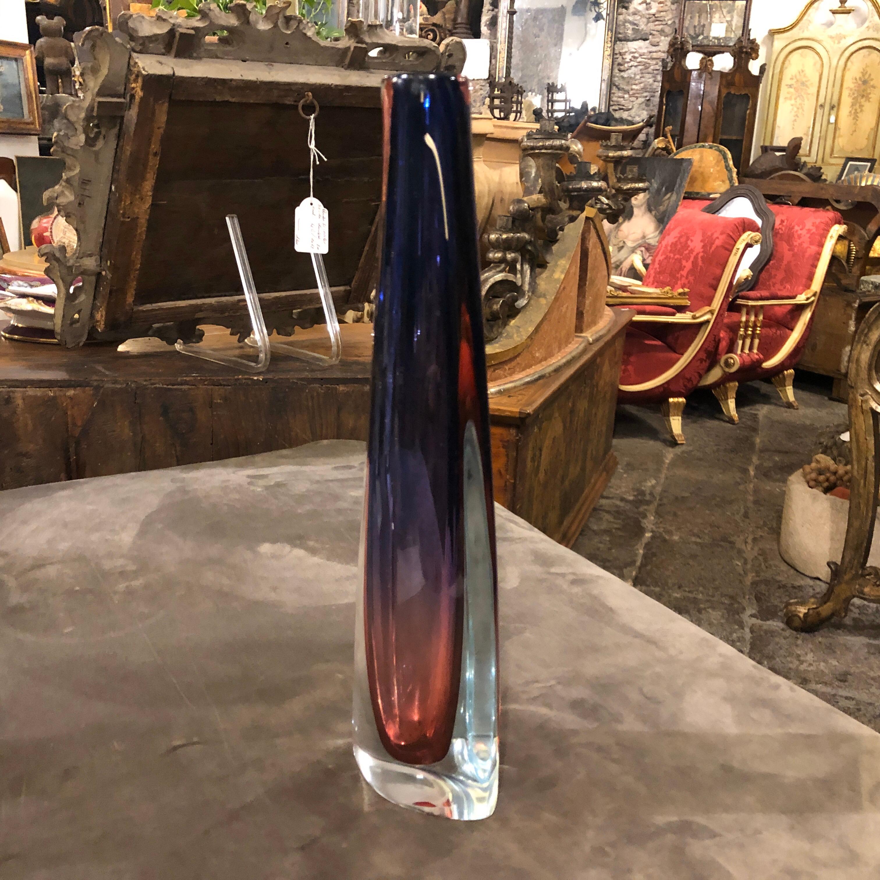 Seguso Attributed Mid-Century Modern Pink and Purple Murano Glass Vase c. 1970 5