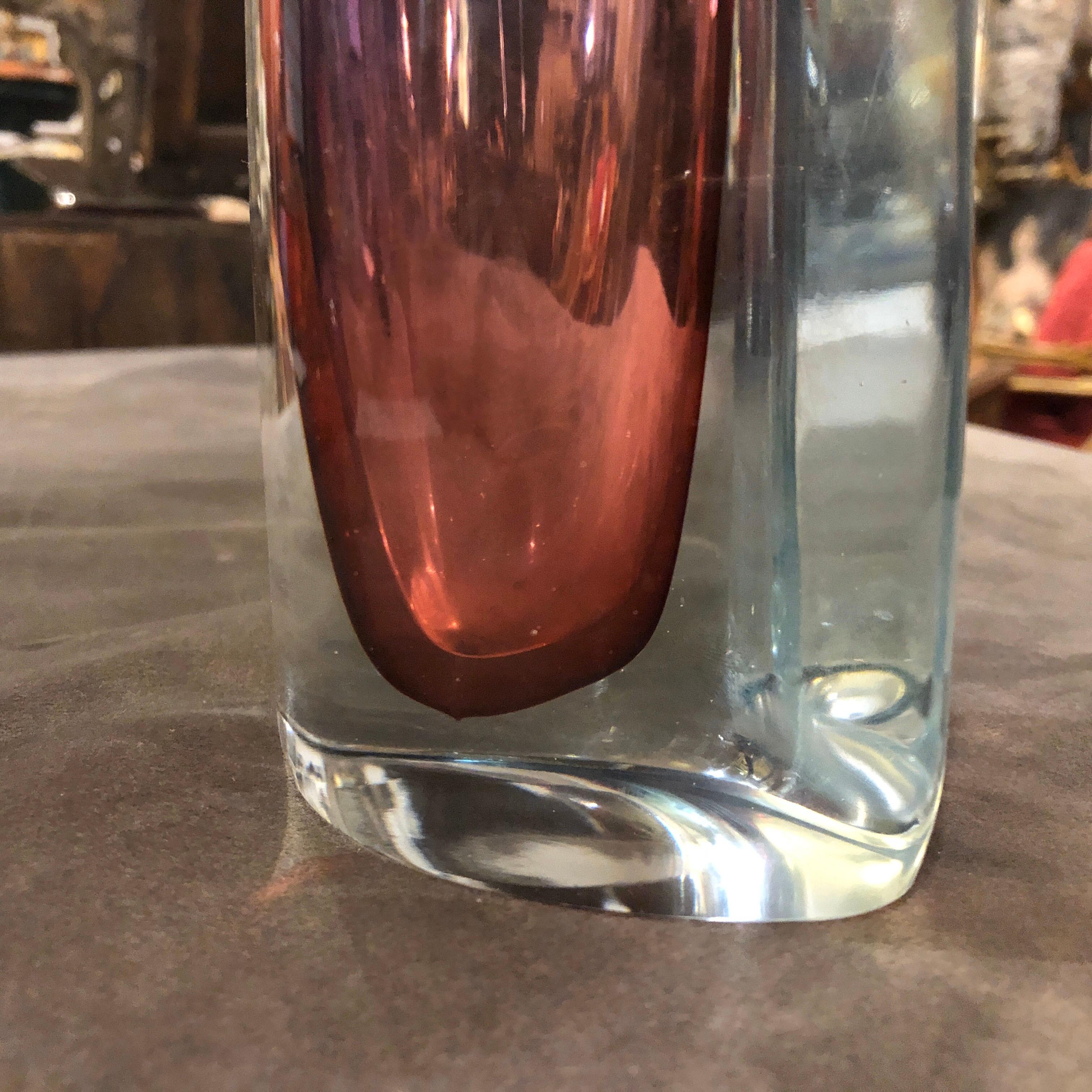Seguso Attributed Mid-Century Modern Pink and Purple Murano Glass Vase c. 1970 In Good Condition In Aci Castello, IT