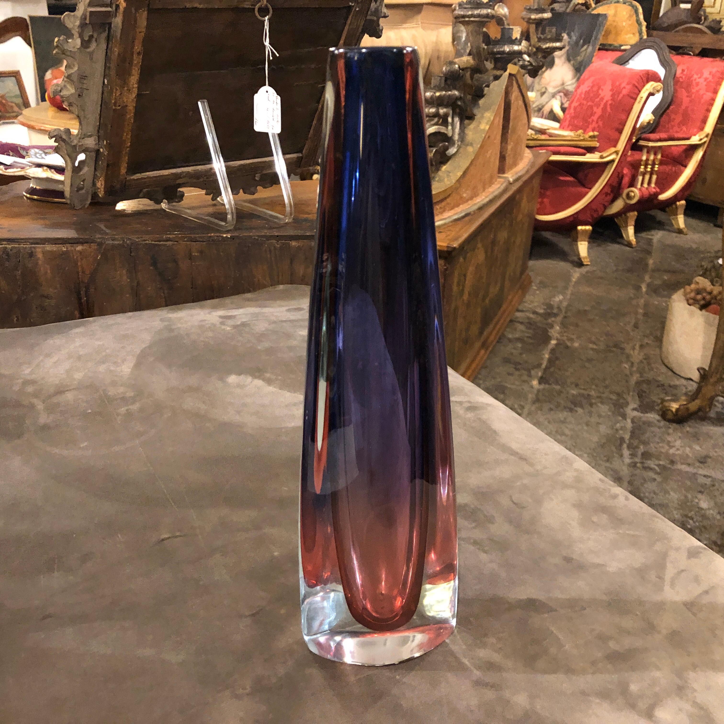 Seguso Attributed Mid-Century Modern Pink and Purple Murano Glass Vase c. 1970 1