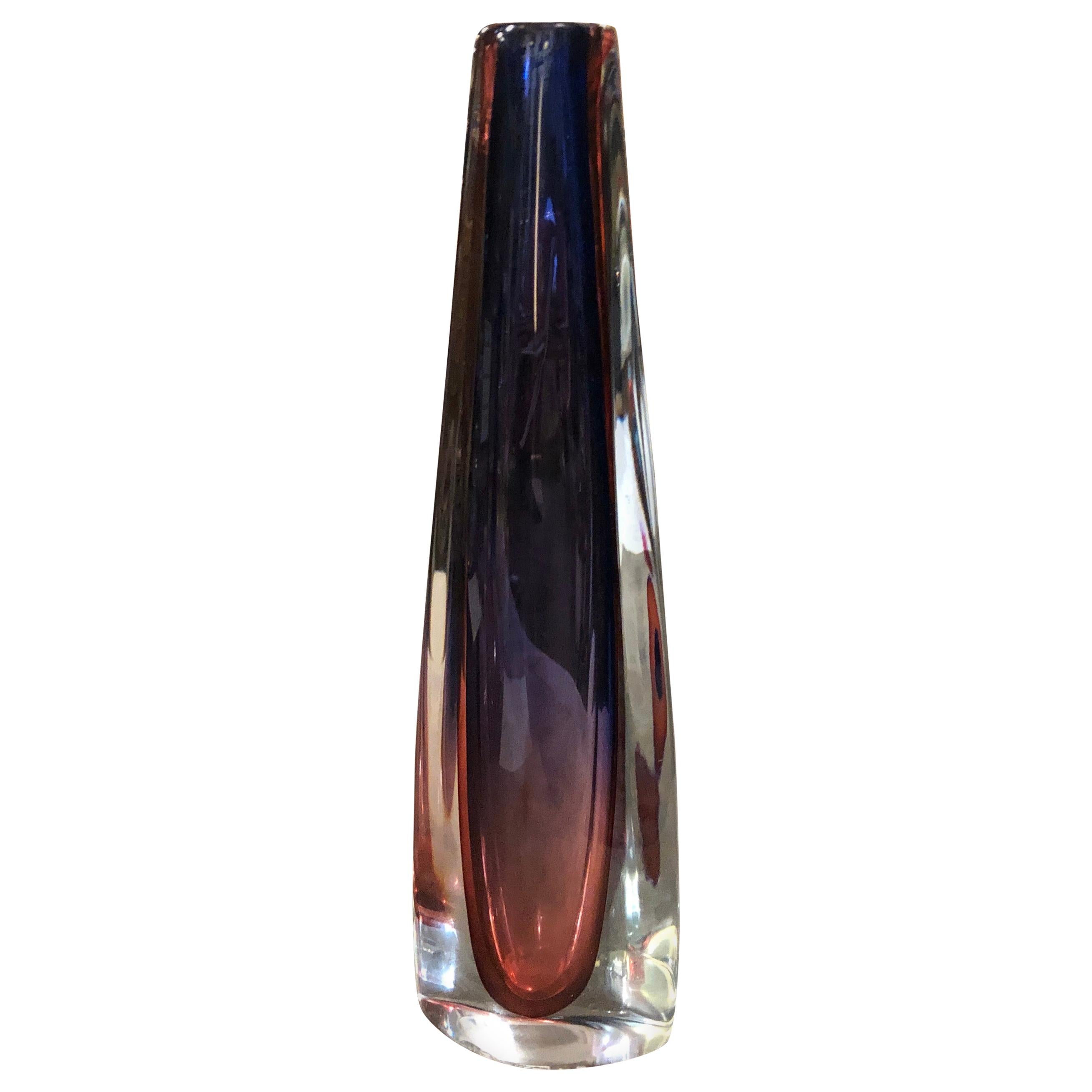 Seguso Attributed Mid-Century Modern Pink and Purple Murano Glass Vase c. 1970