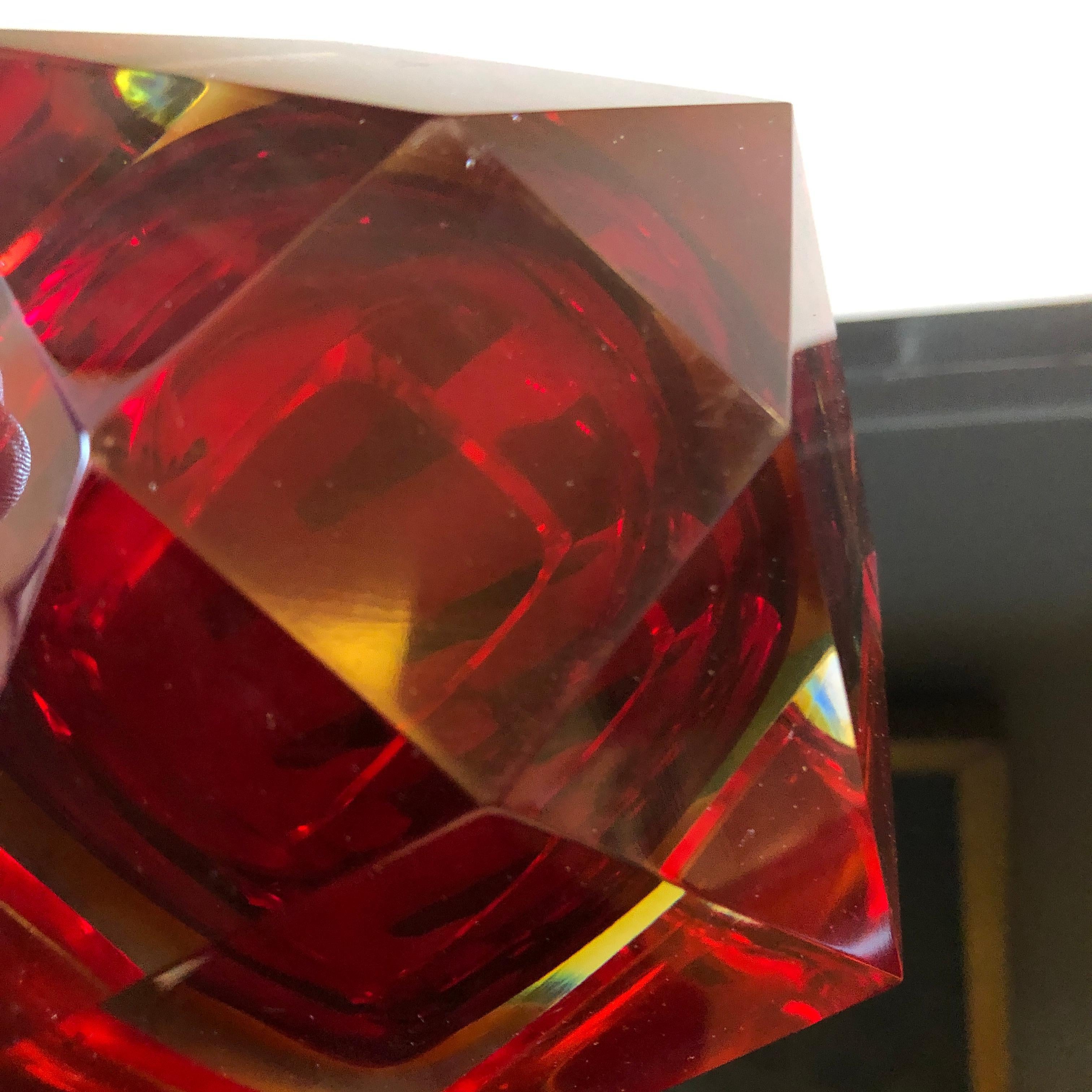 Seguso Attributed Red Sommerso Murano Glass Ashtray, circa 1970 2