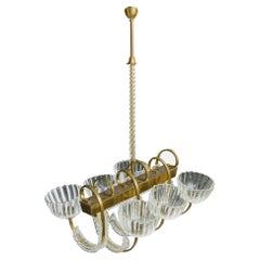 Seguso Attribution, Chandelier, Brass, Glass, Italy, 1940s