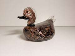 Seguso Black Murano Glass Duck Sculpture with Avventurine, 1970s Italy
