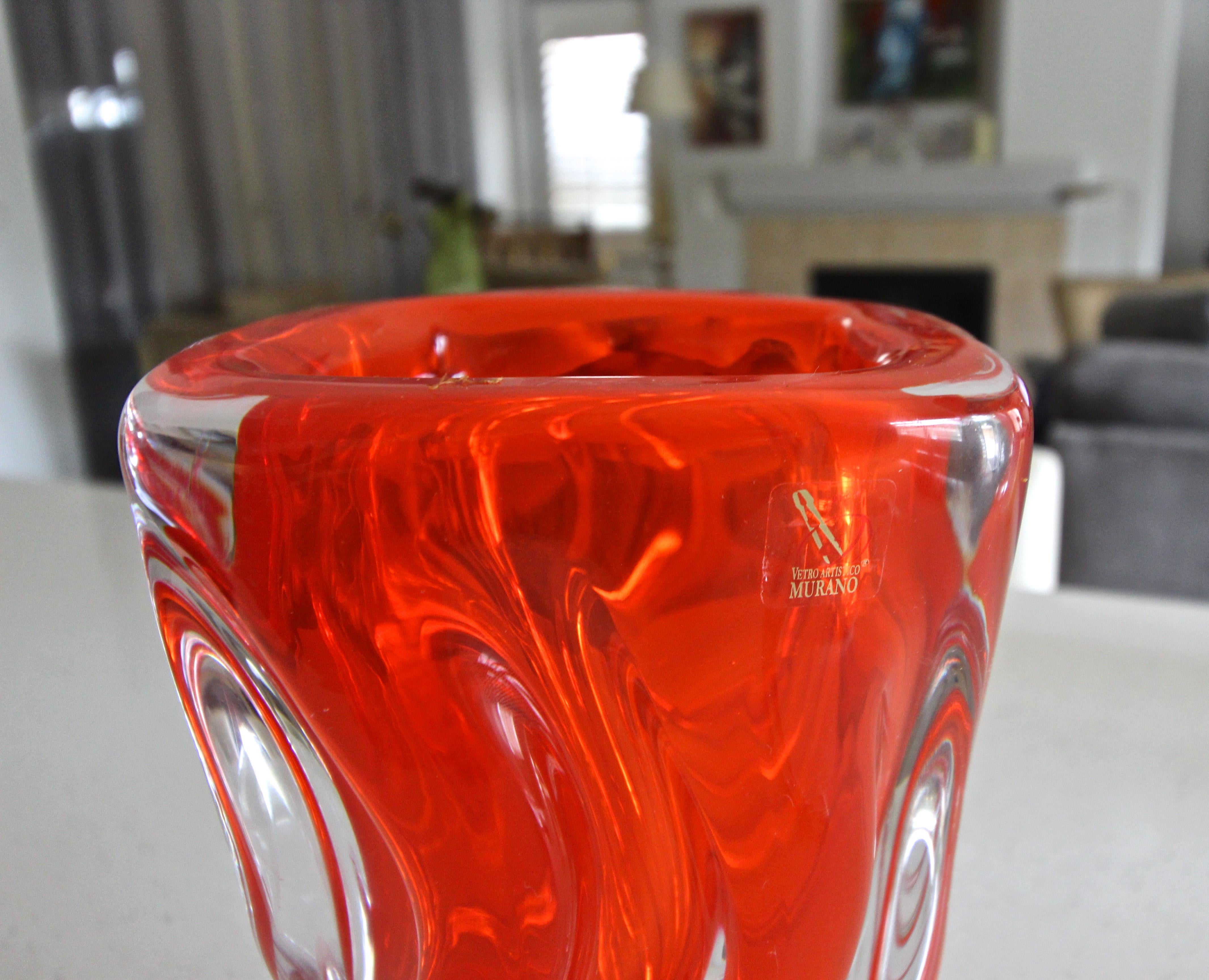 Seguso Blood Orange Twisted Glass Murano Vase For Sale 2