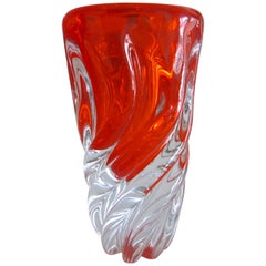 Seguso Blood Orange Twisted Glass Murano Vase