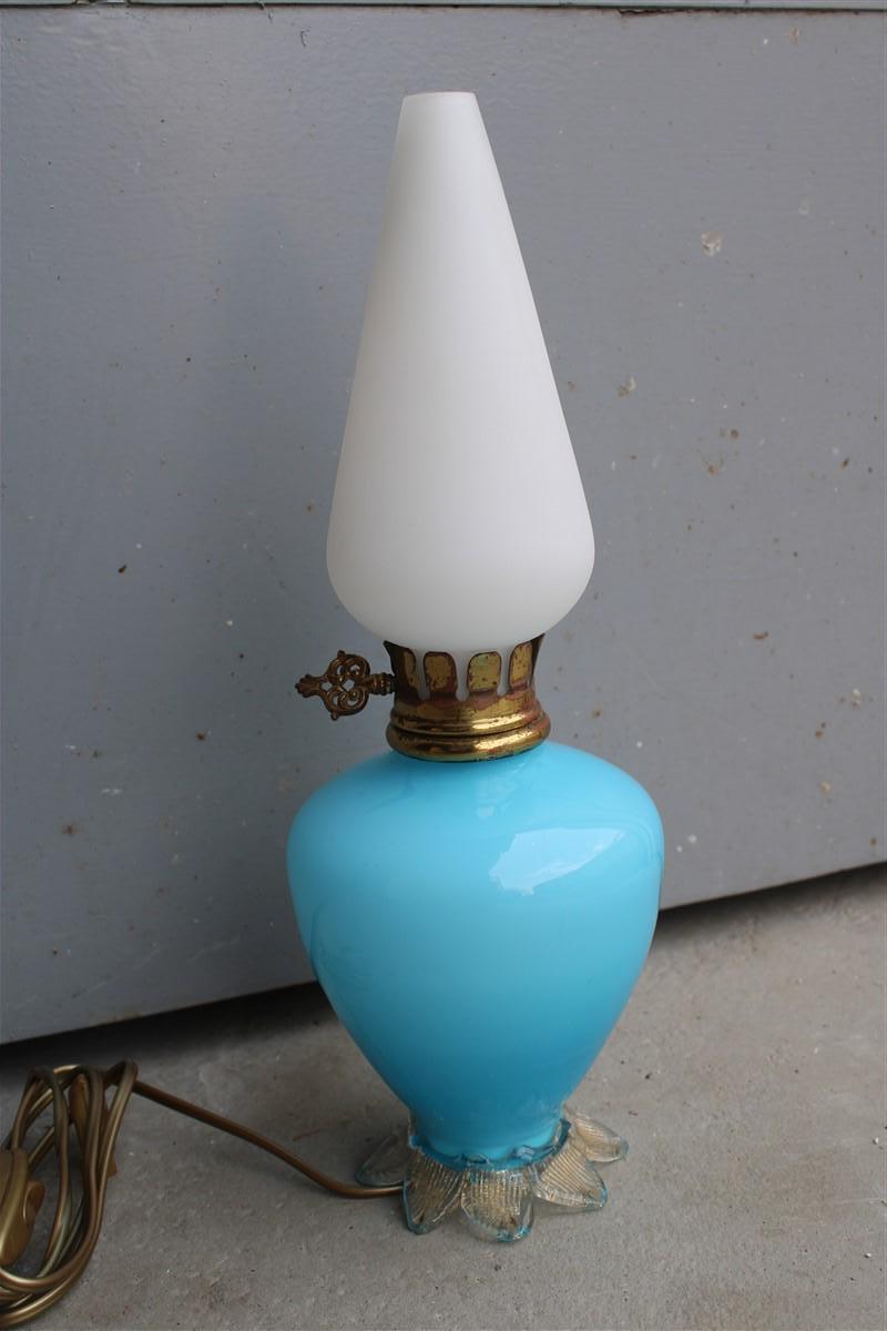 Seguso Blu Murano table lamp Italian design 1940s Venini style.