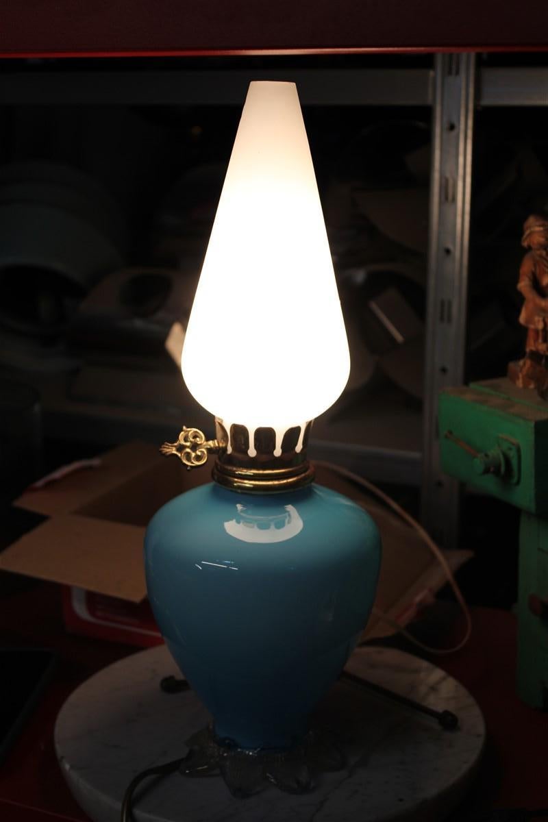 Seguso Blu Murano Table Lamp Italian Design 1940s Venini Style In Good Condition For Sale In Palermo, Sicily