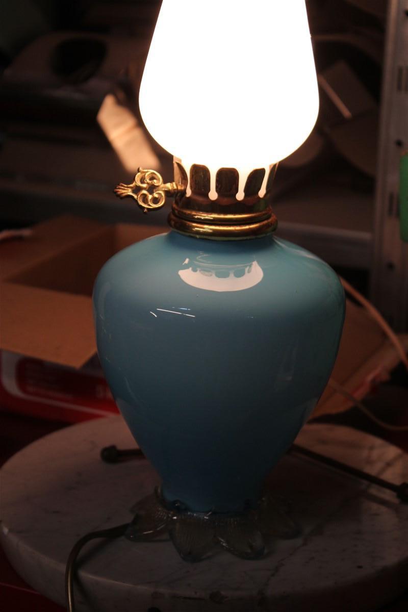 Milieu du XXe siècle Seguso - Lampe de bureau en verre de Murano bleu italien, design Venini, années 1940 en vente