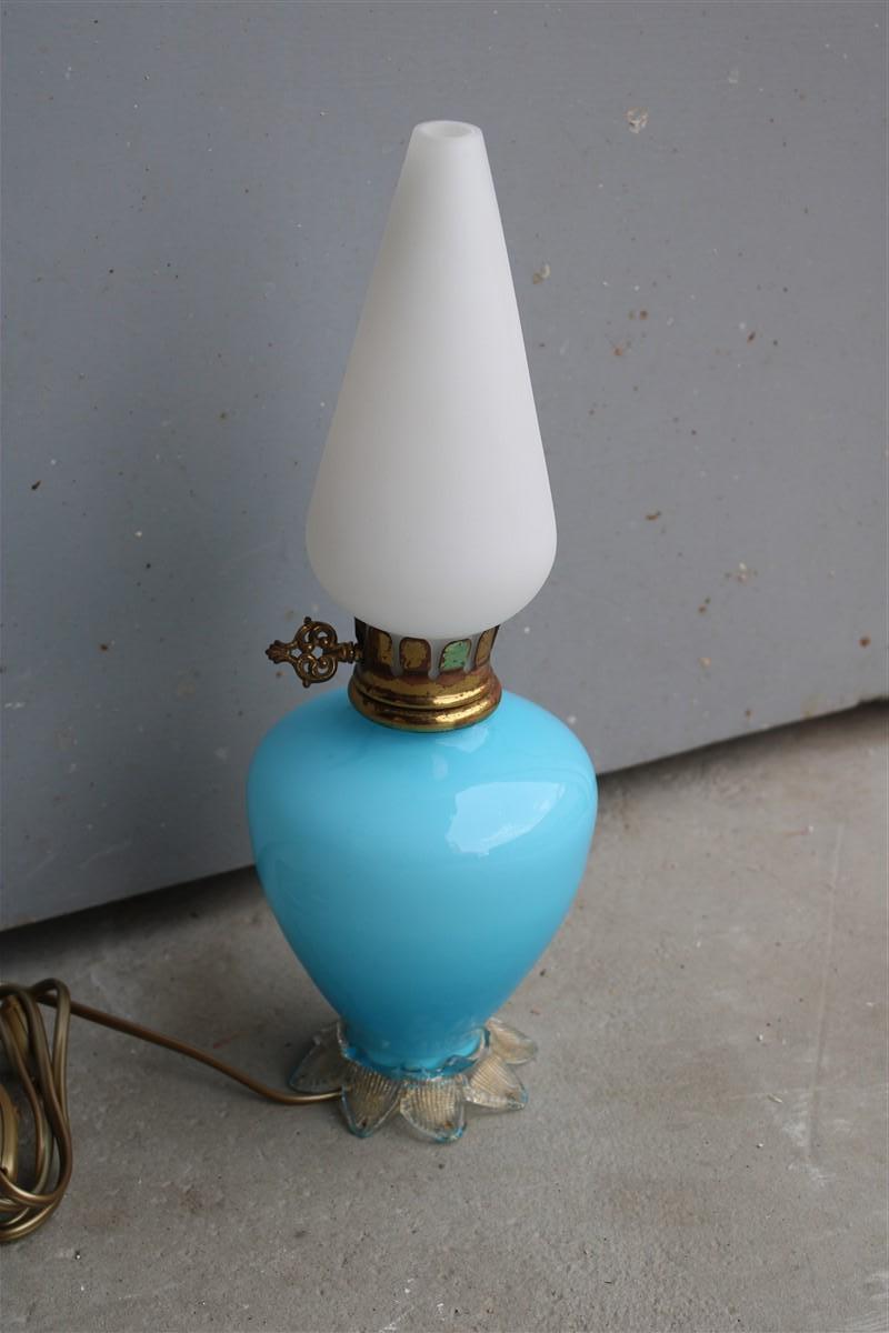 Seguso Blu Lámpara de Mesa de Murano Diseño Italiano Años 40 Estilo Venini Cristal de Murano en venta