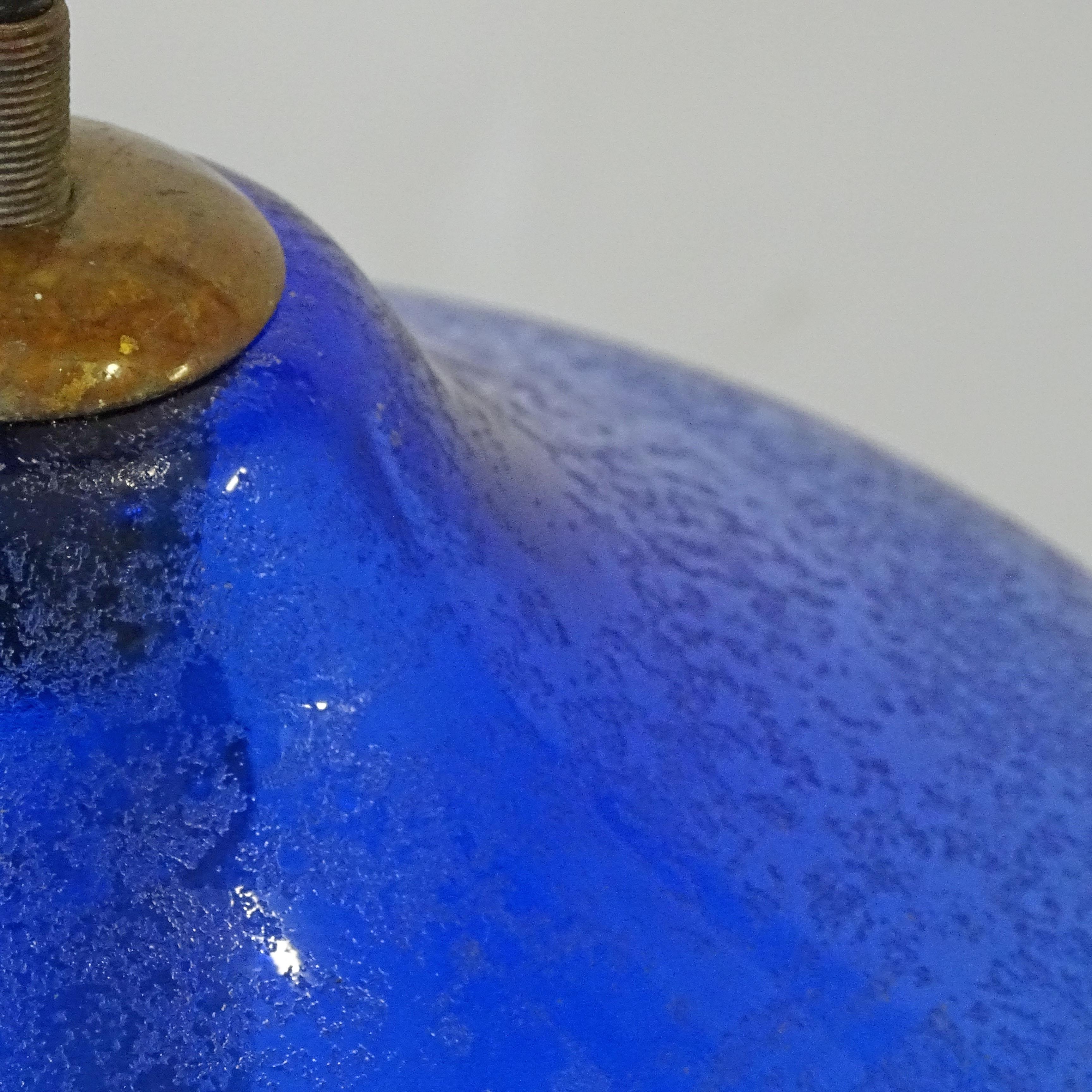 Burnished Seguso blue corroso Murano glass pendant lamp, Italy 1950s For Sale