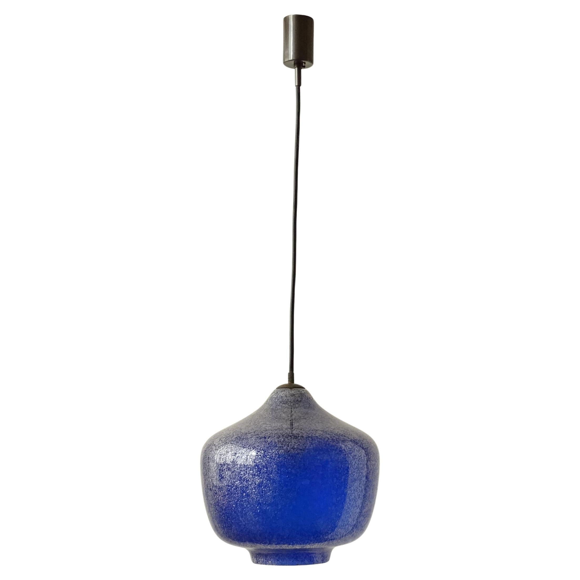 Seguso blue Pulegoso Murano glass pendant lamp, Italy 1950s