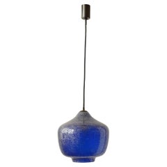 Seguso blue Pulegoso Murano glass pendant lamp, Italy 1950s