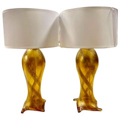 Seguso by Flavio Poli gold pair of Lamp Murano, Italy 1960s Seguso by Flavio Poli gold pair of Lamp Murano, Italy 1960s