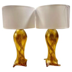 Seguso by Flavio Poli gold pair of Lamp Murano, Italy 1960s