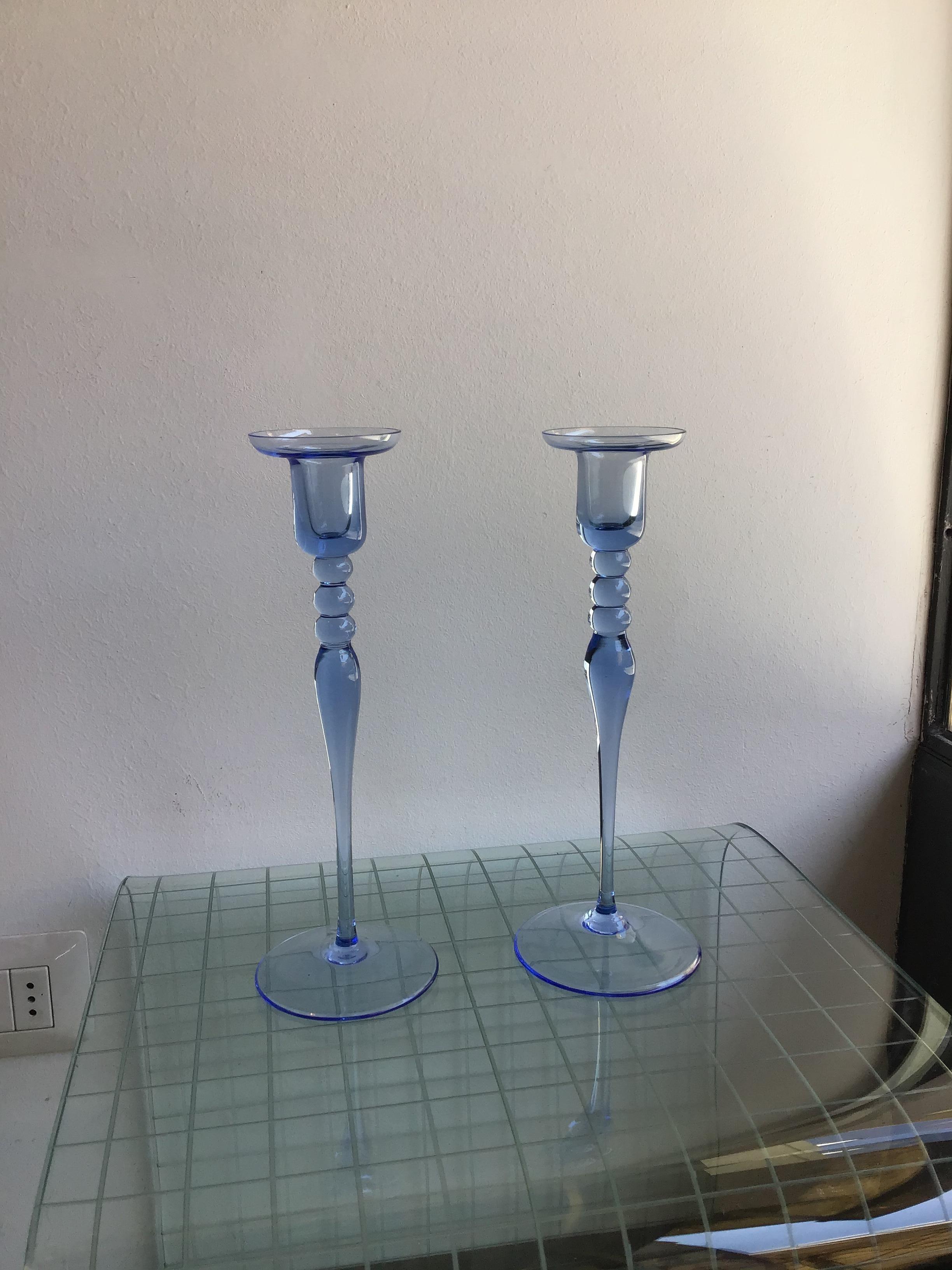 Other Seguso Candle Holder Blu Murano Glass, 1950, Italy For Sale