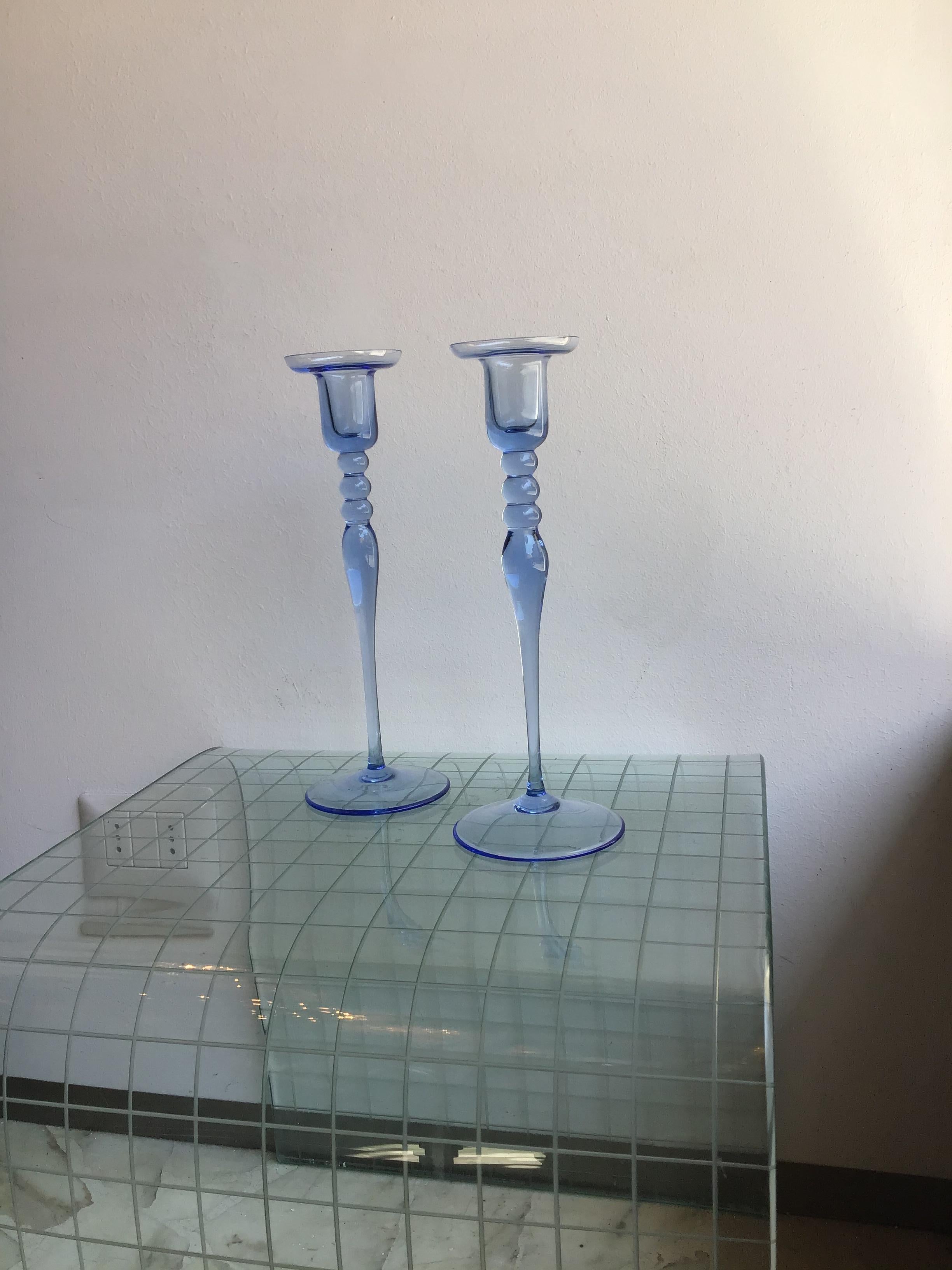 Italian Seguso Candle Holder Blu Murano Glass, 1950, Italy For Sale