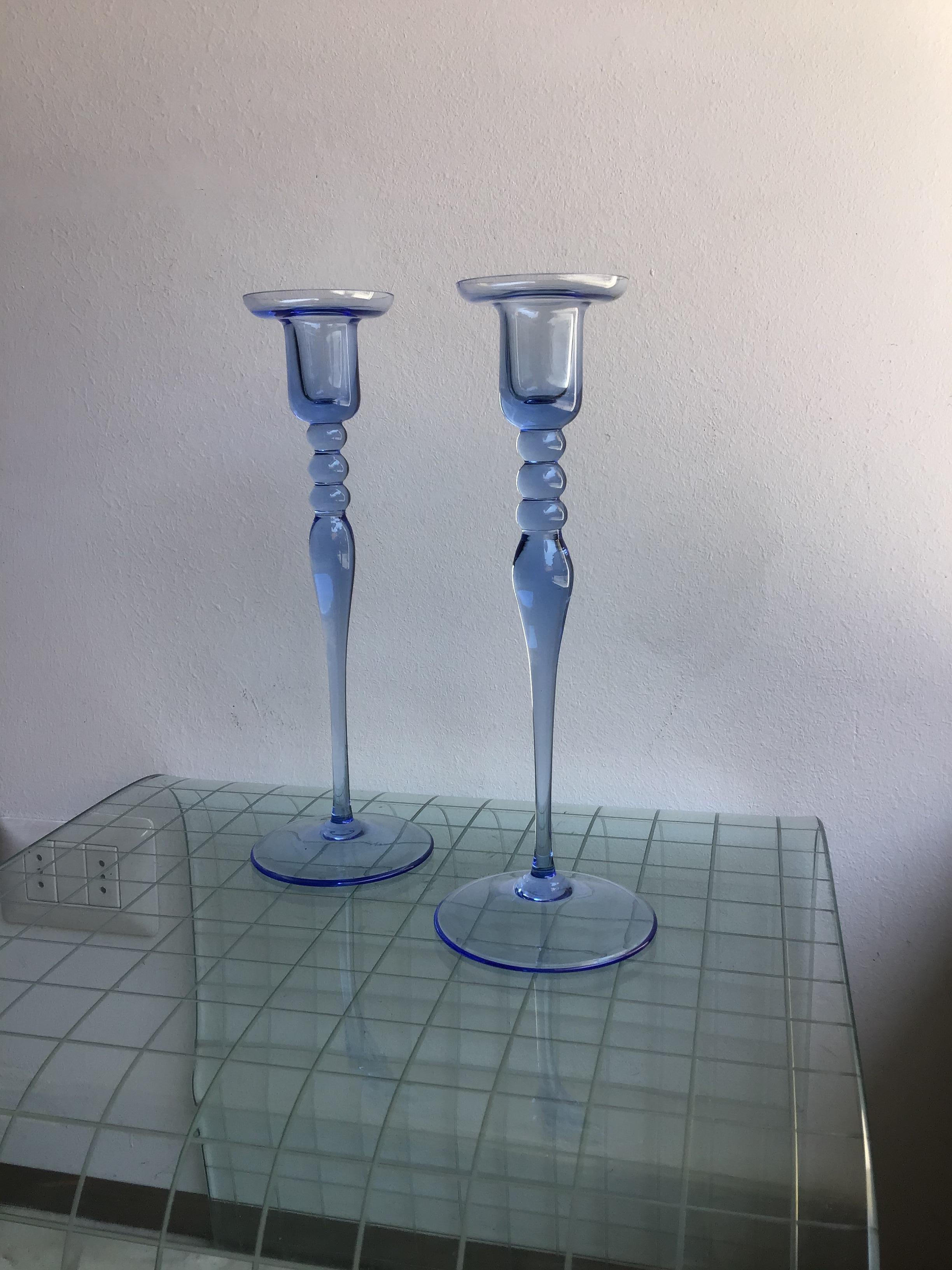 Seguso Candle Holder Blu Murano Glass, 1950, Italy In Excellent Condition For Sale In Milano, IT