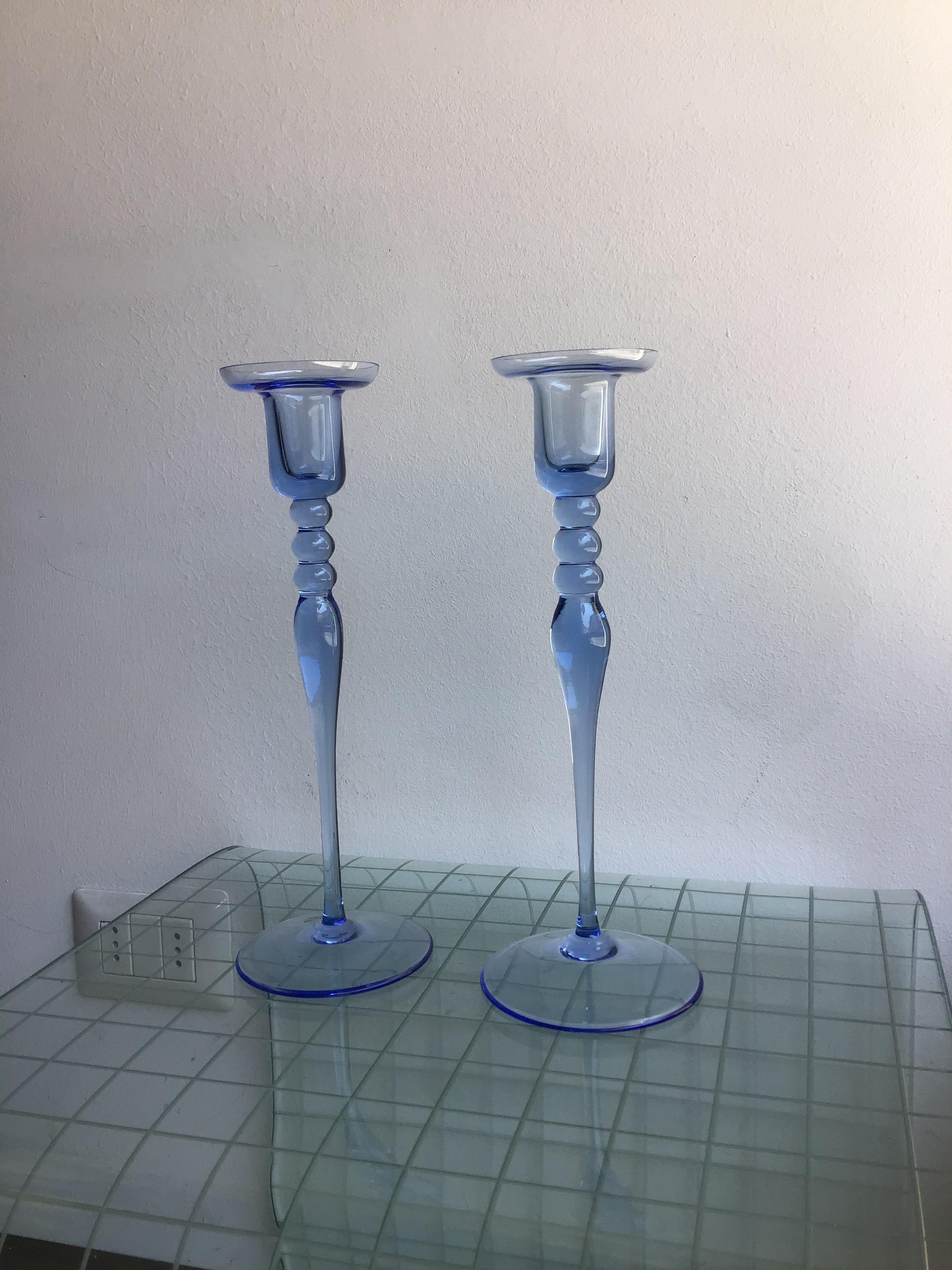 Mid-20th Century Seguso Candle Holder Blu Murano Glass, 1950, Italy For Sale