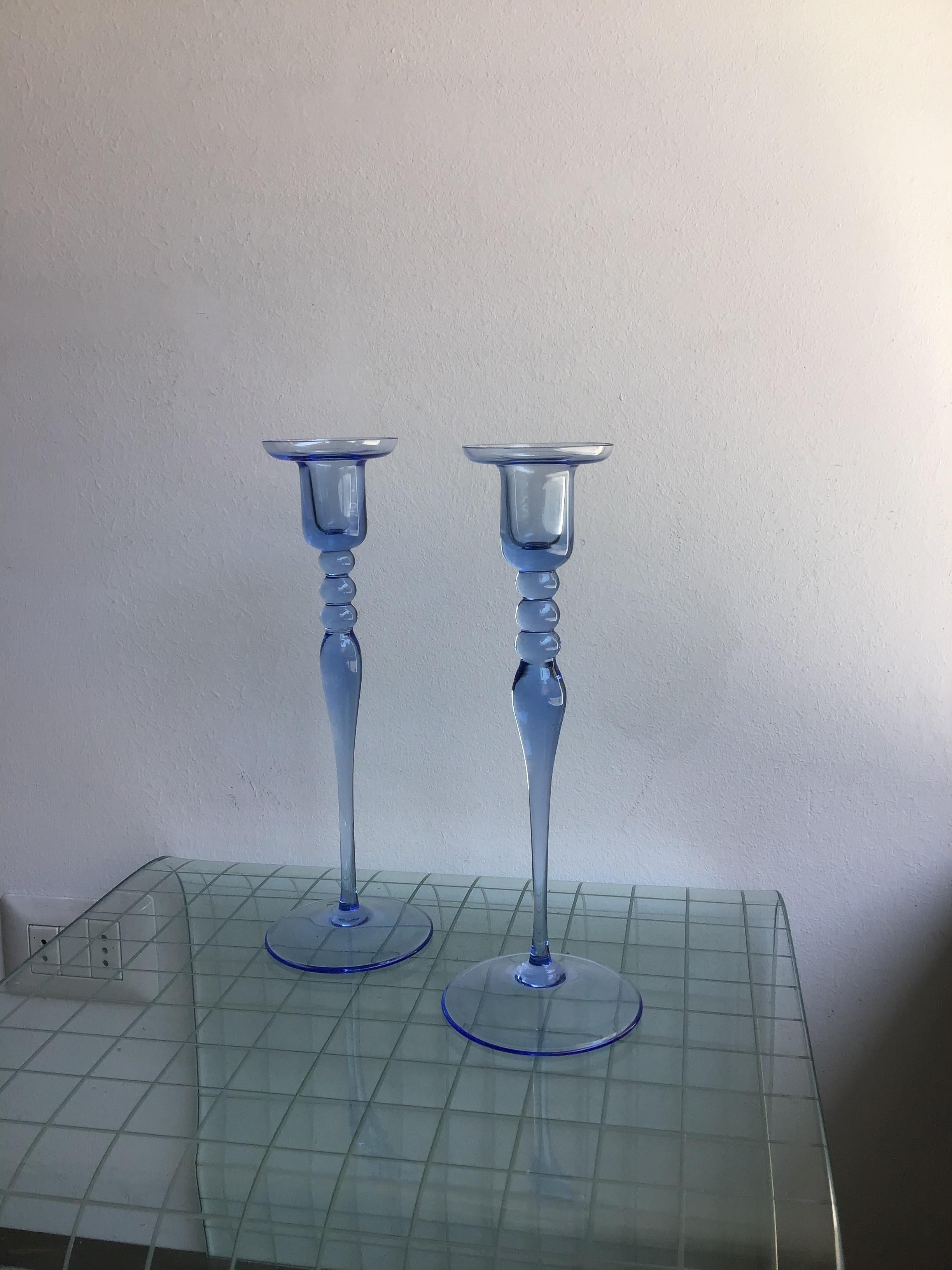 Seguso-Kerzenständer aus blauem Muranoglas, 1950, Italien (Glas) im Angebot
