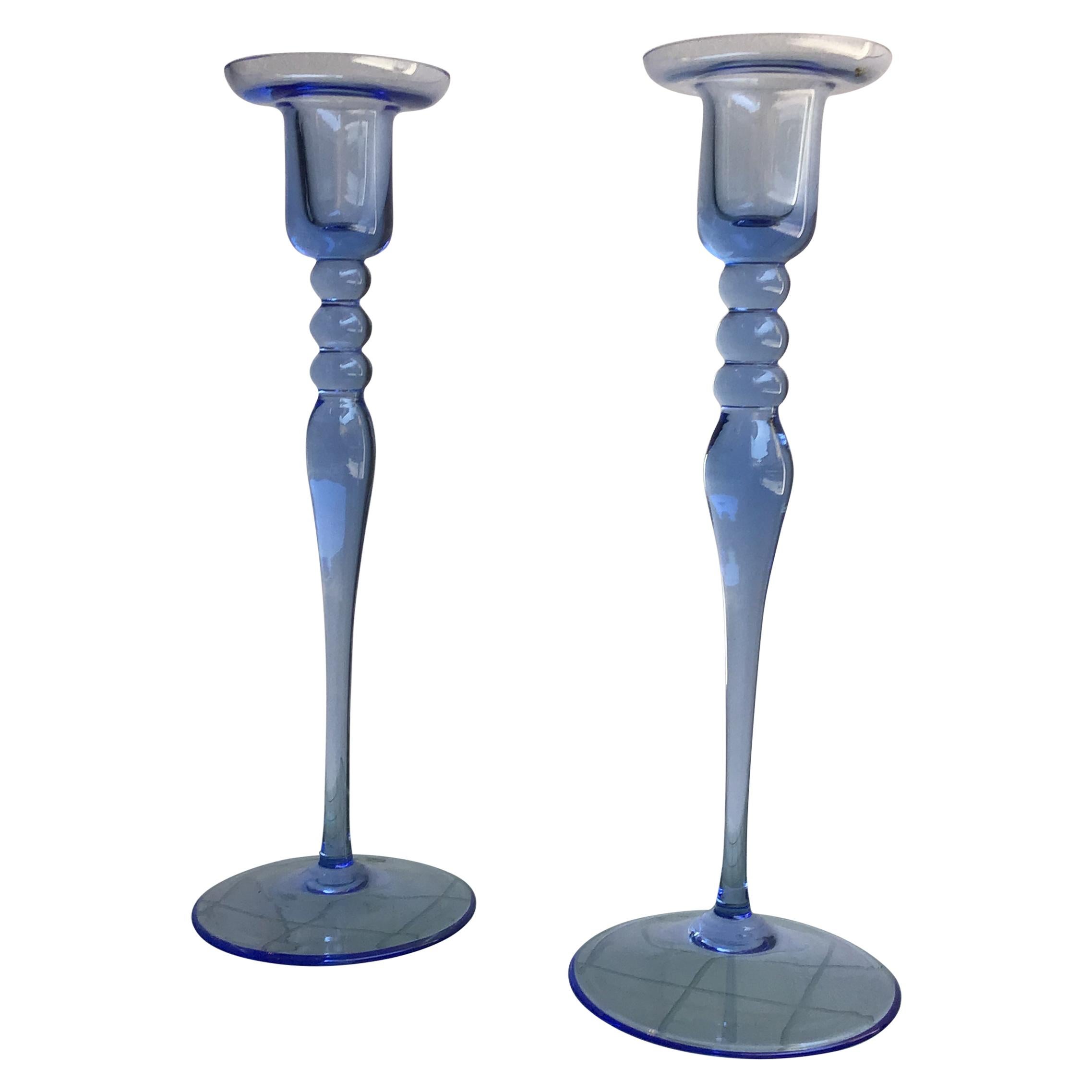 Seguso Candle Holder Blu Murano Glass, 1950, Italy For Sale
