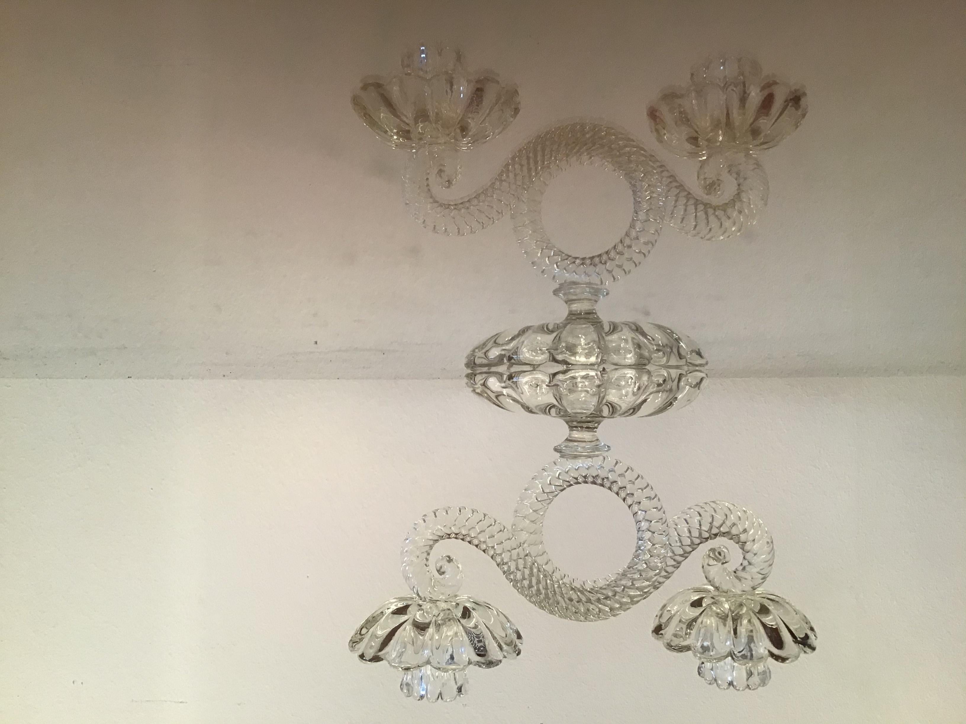 Bougeoir Seguso Verre de Murano 1930 Italie.
