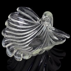 Seguso Cartier Signed Murano Clear Ribbed Surface Italian Art Glass Shell Bowl