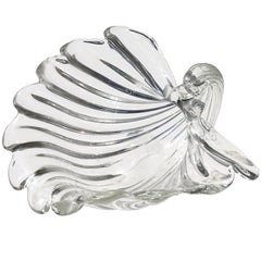 Seguso Cartier Signed Murano Clear Ribbed Surface Italian Art Glass Shell Bowl