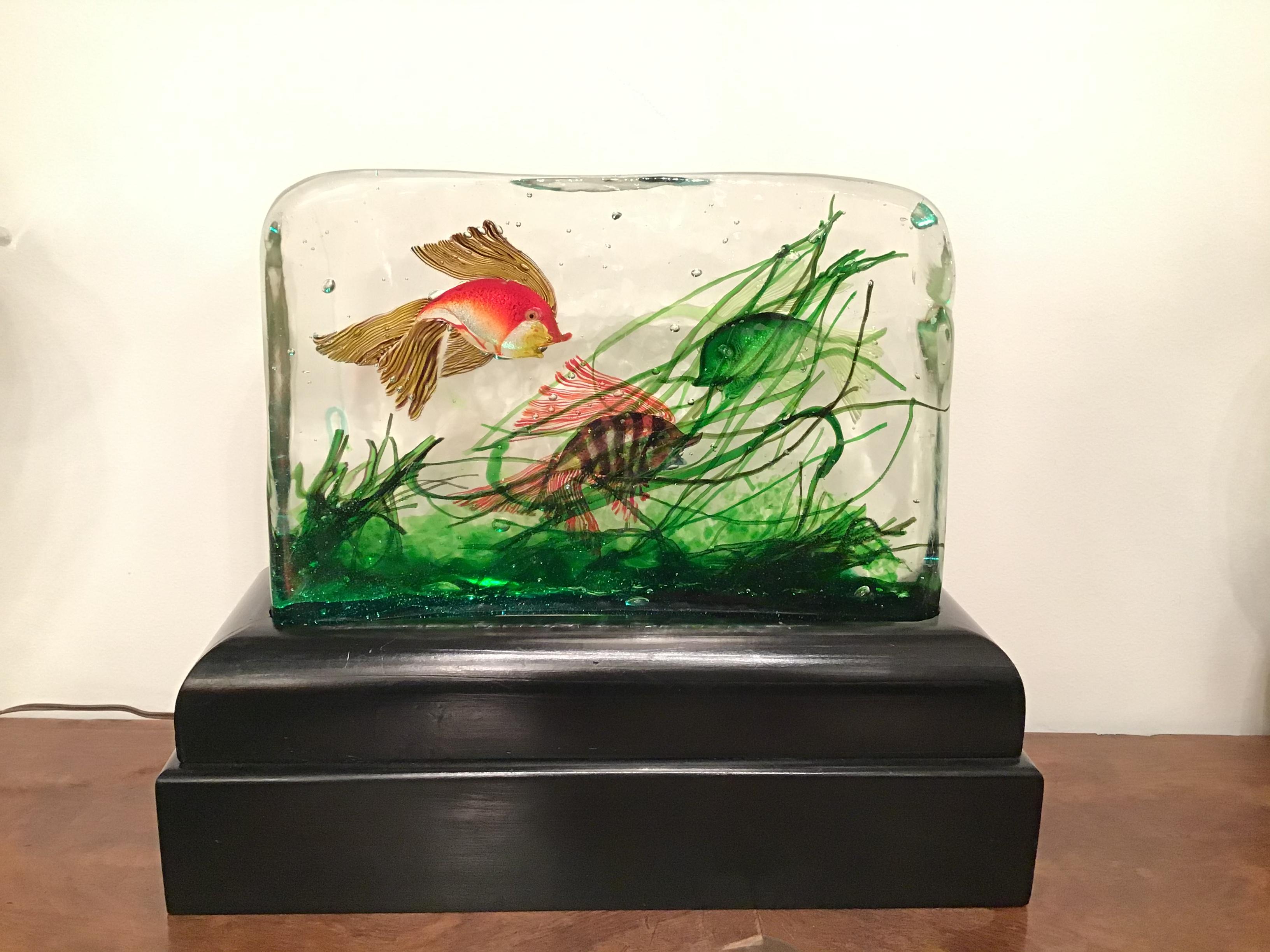 Seguso “Cenedese” Table Lamp Murano Glass Wood Aquarium, 1955, Italy For Sale 3