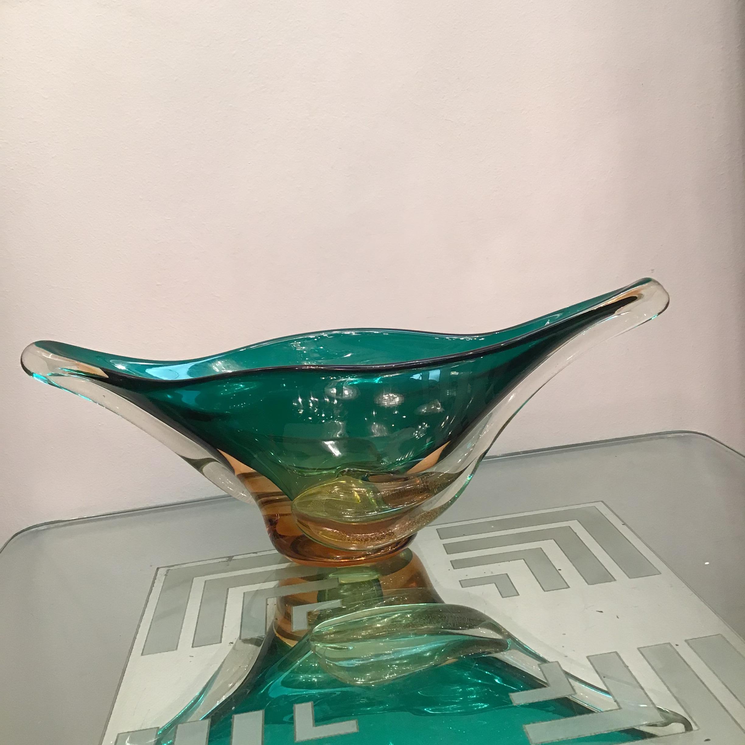 Seguso Centro de mesa de cristal de Murano dorado, 1955, Italia Porcelana en venta