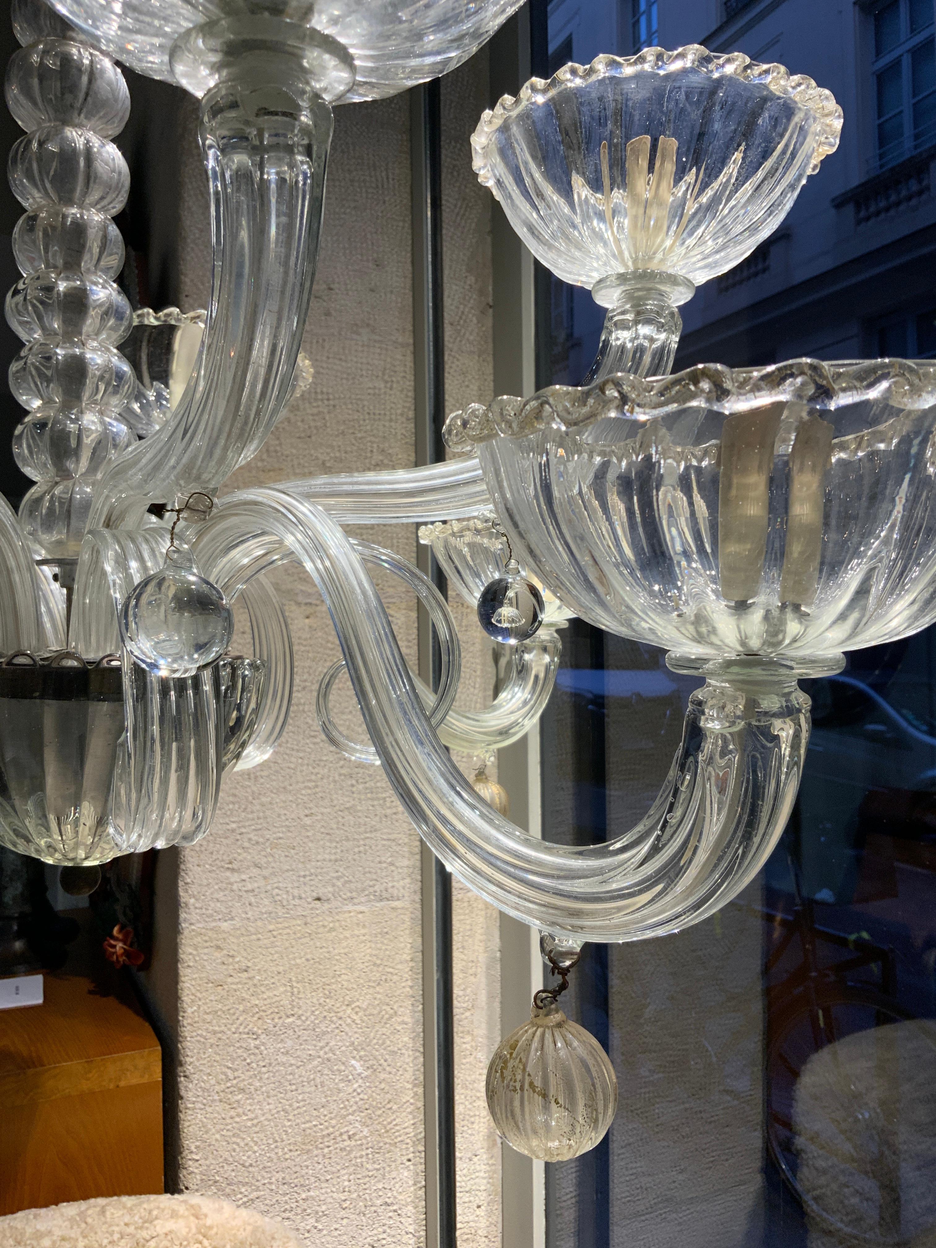 Italian Seguso chandelier 10 arms Italy Murano 1950