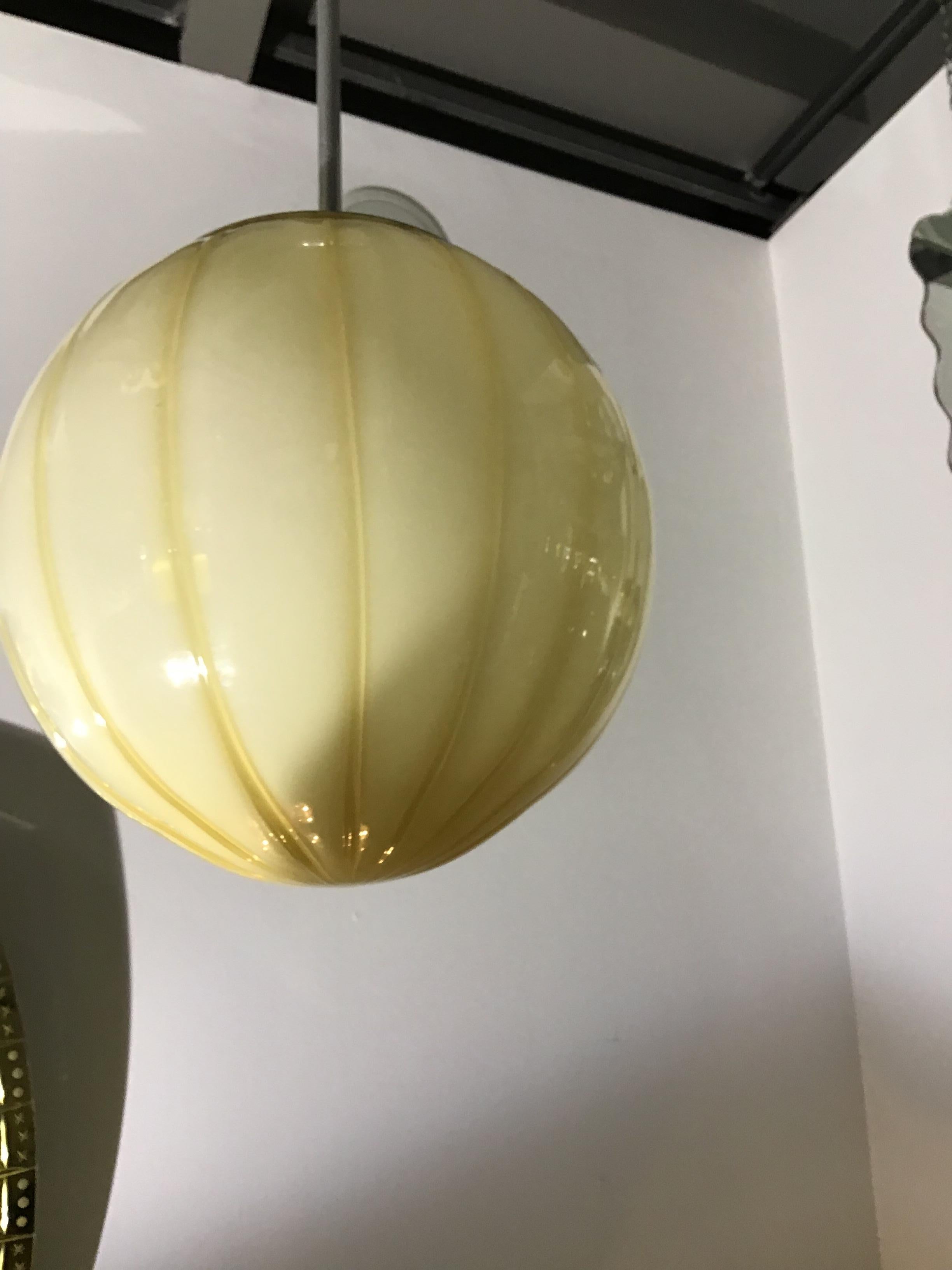 Seguso Chandelier cream colored coated Murano glass and brass 1950