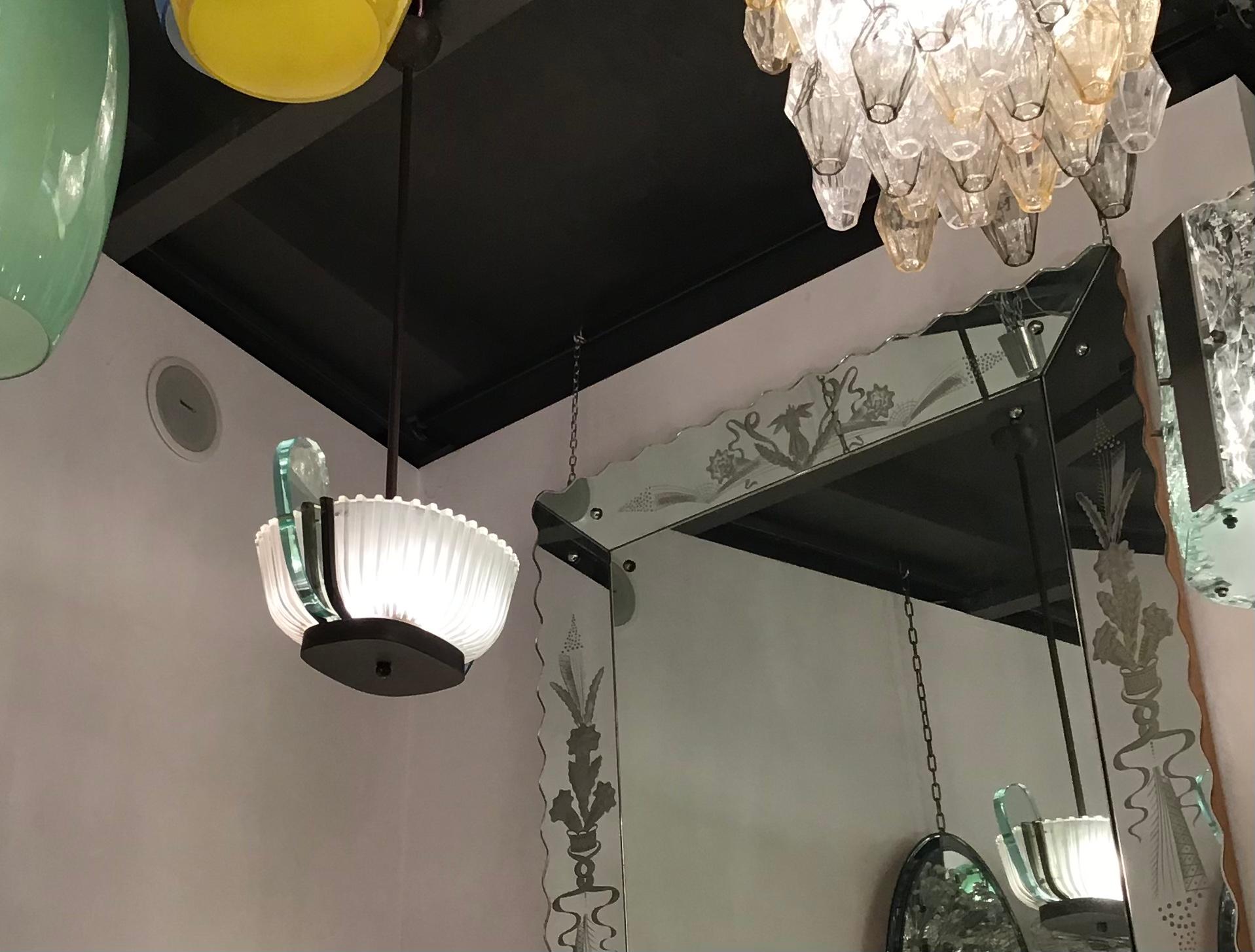 Seguso Chandelier Brass Glass 1930 Italy In Excellent Condition For Sale In Milano, IT