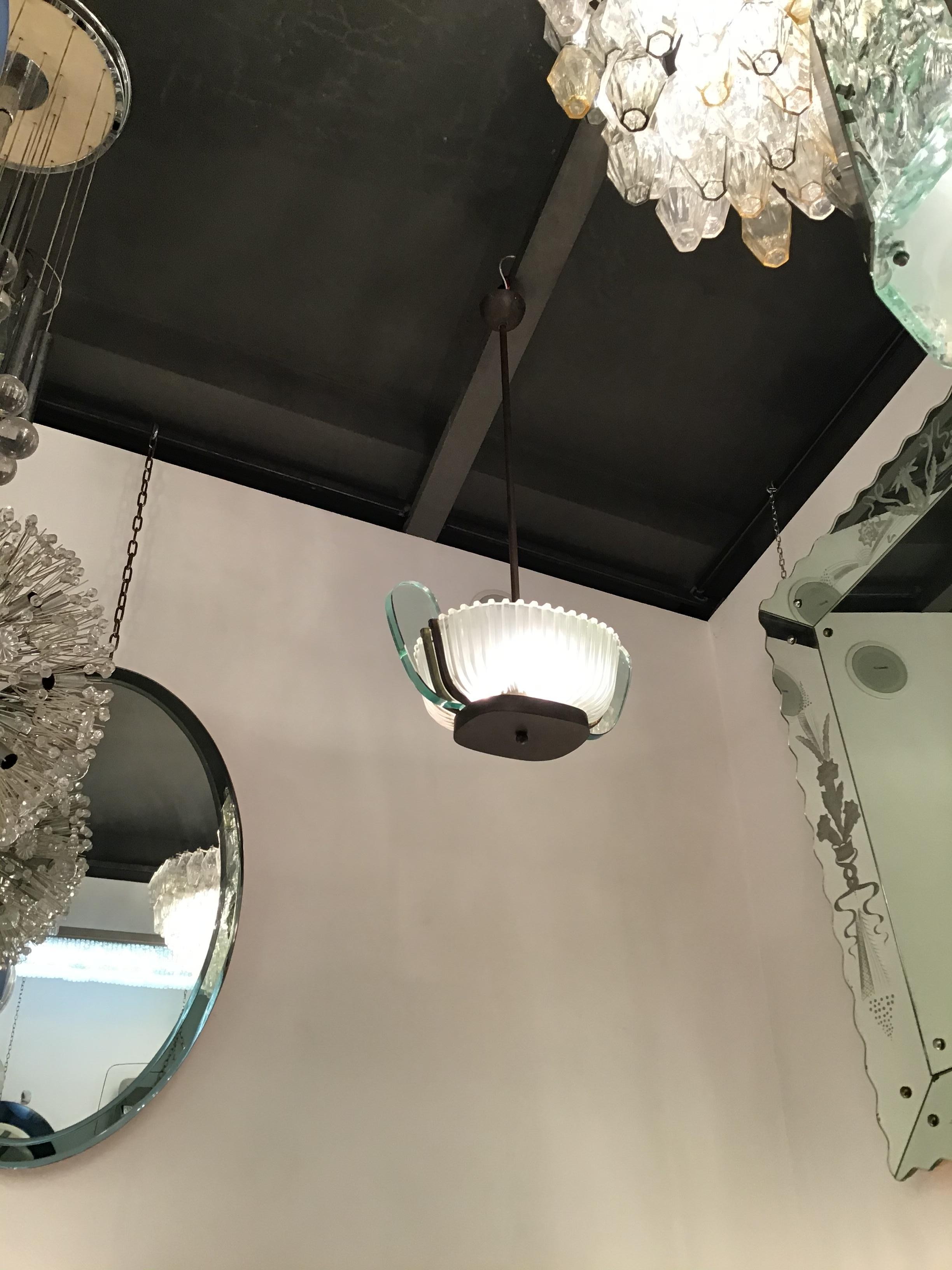 Seguso Chandelier Brass Glass 1930 Italy For Sale 2