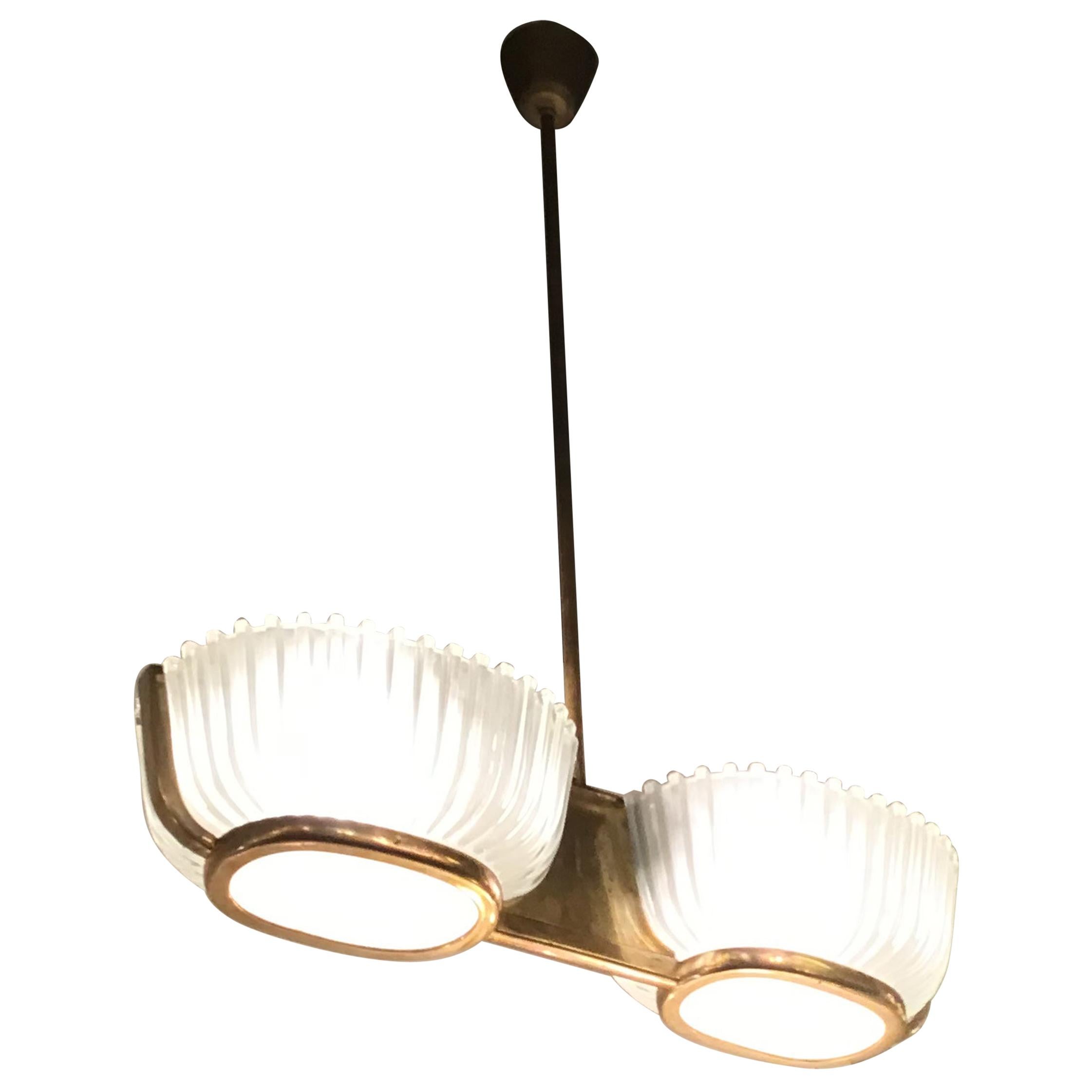Seguso Chandelier Brass Glass, 1930, Italy For Sale