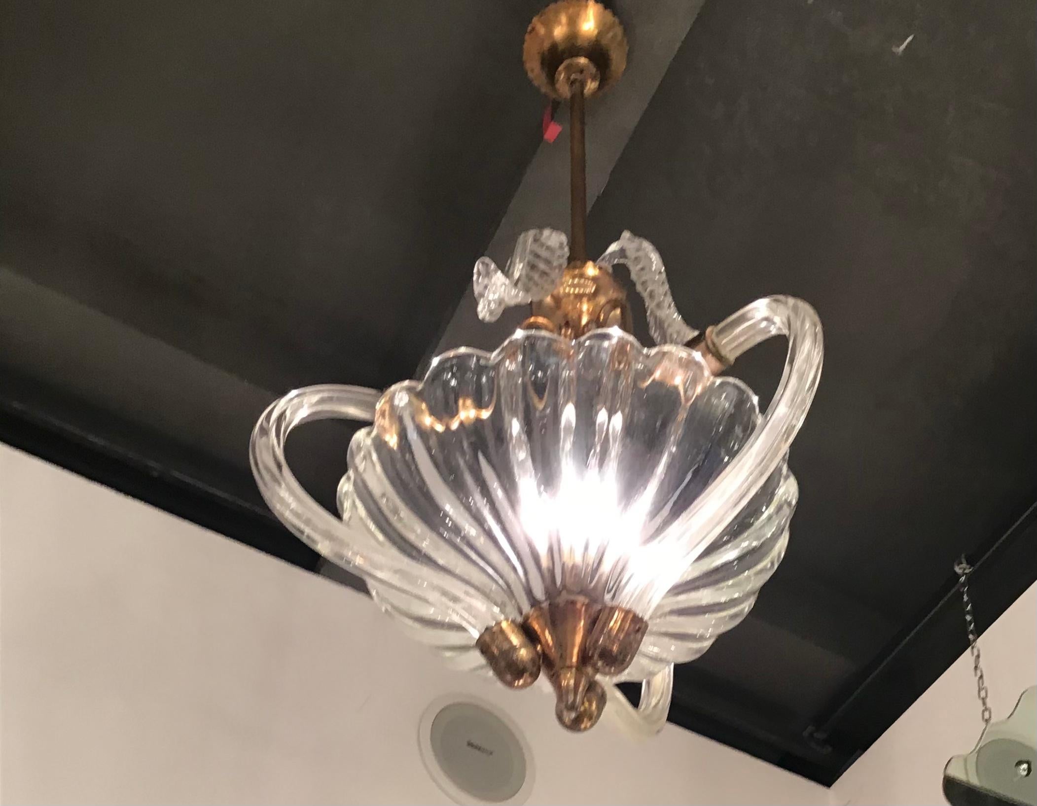 Seguso Chandelier Brass Murano Glass 1940 Italy For Sale 6