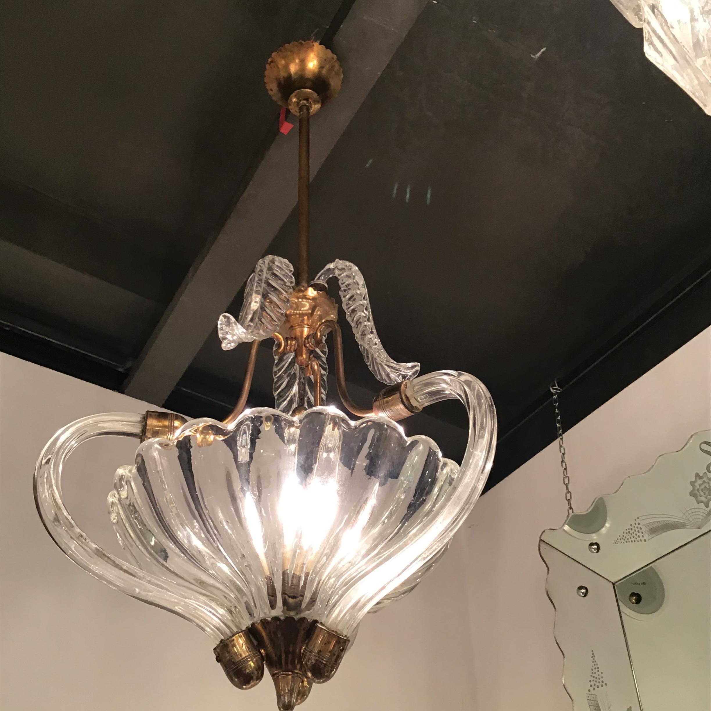 Seguso Chandelier Brass Murano Glass 1940 Italy  For Sale 10