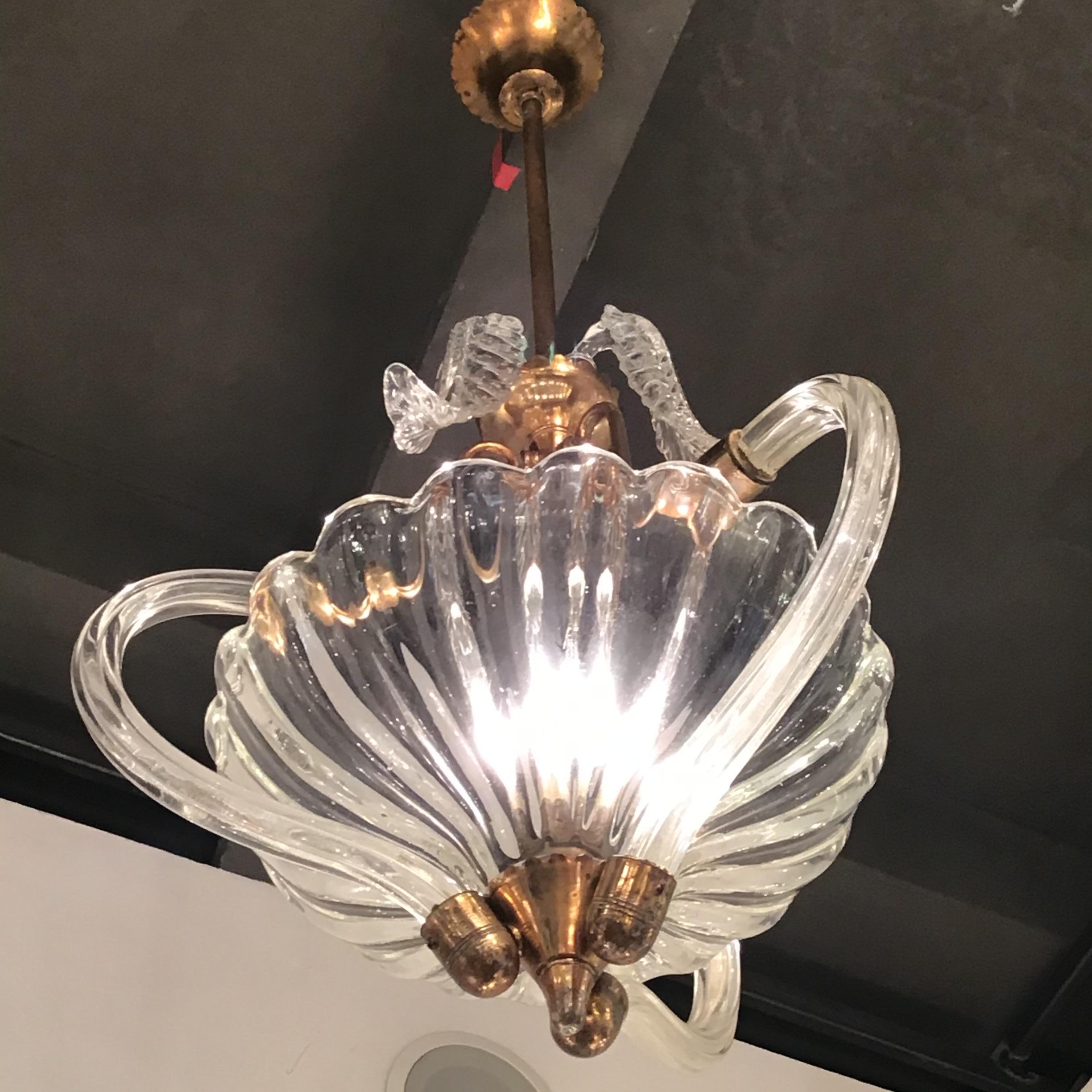 Seguso Chandelier Brass Murano Glass 1940 Italy  For Sale 11