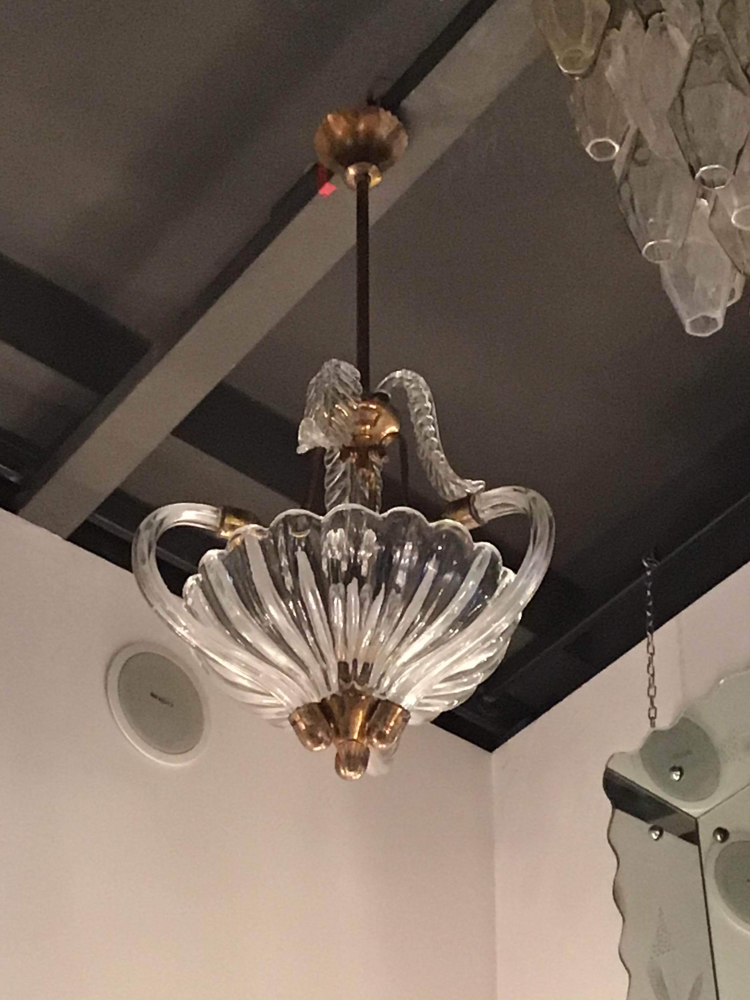 Seguso Chandelier Brass Murano Glass 1940 Italy  In Good Condition For Sale In Milano, IT