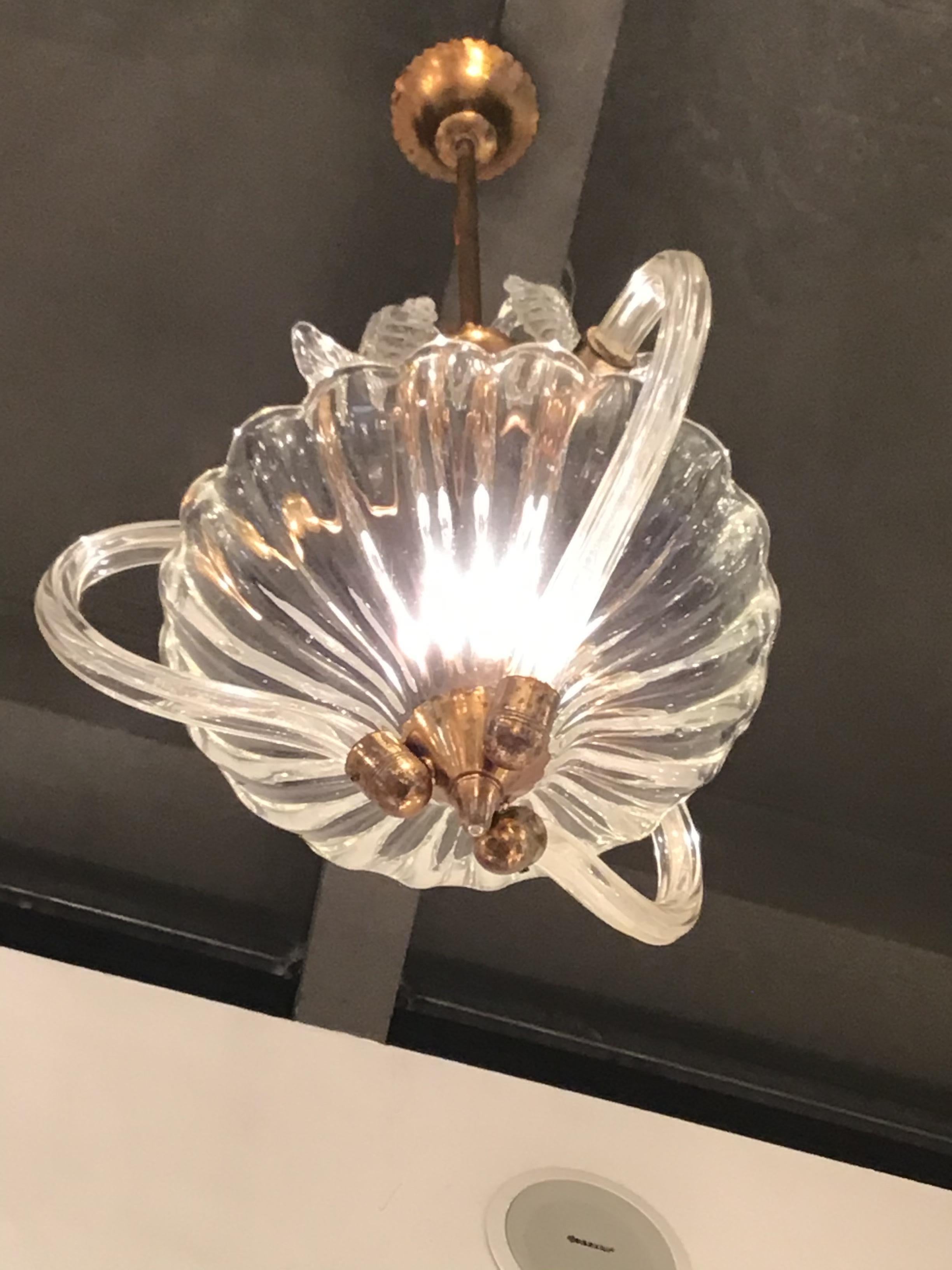 Mid-20th Century Seguso Chandelier Brass Murano Glass 1940 Italy  For Sale