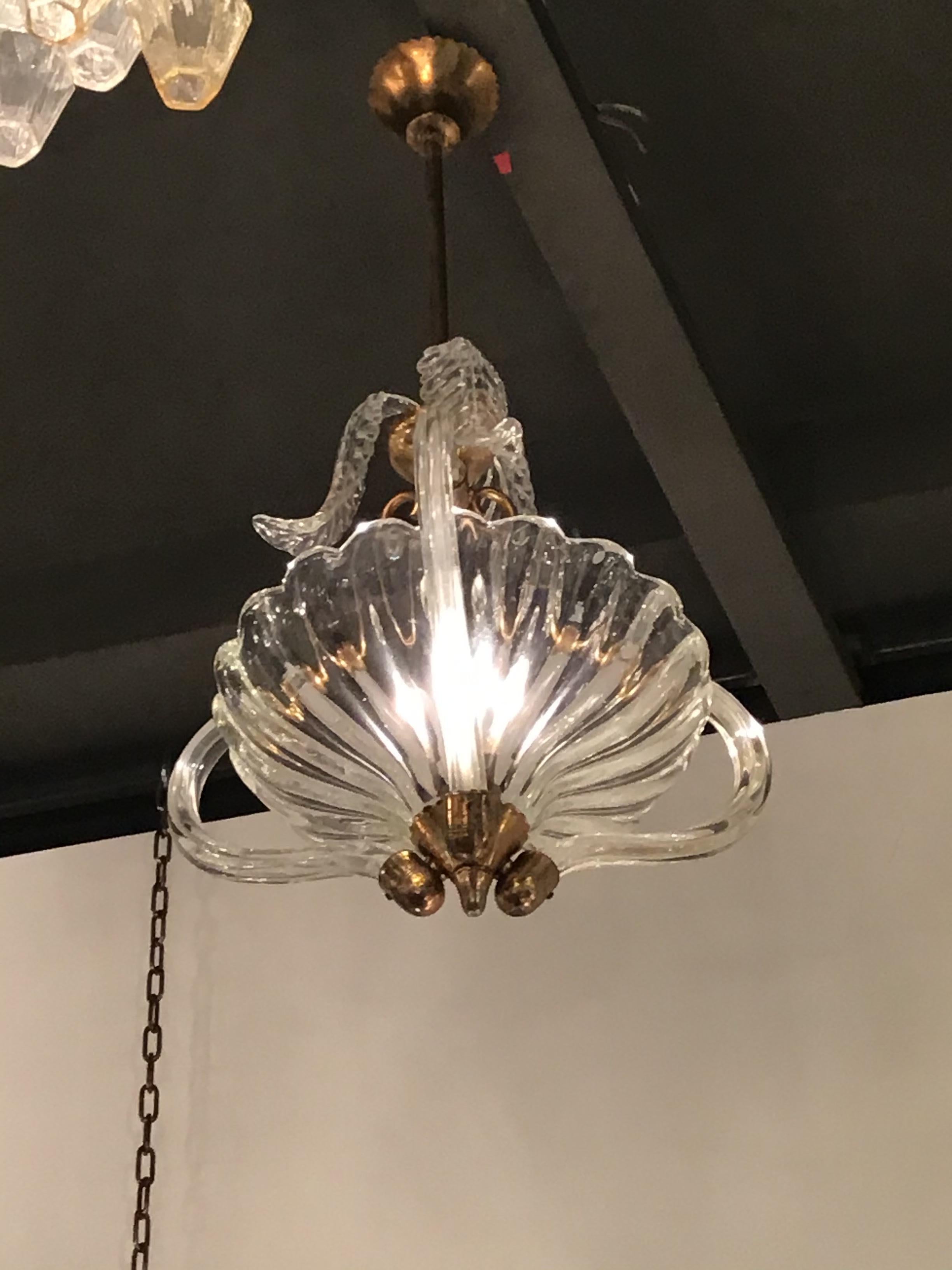 Seguso Chandelier Brass Murano Glass 1940 Italy  For Sale 1