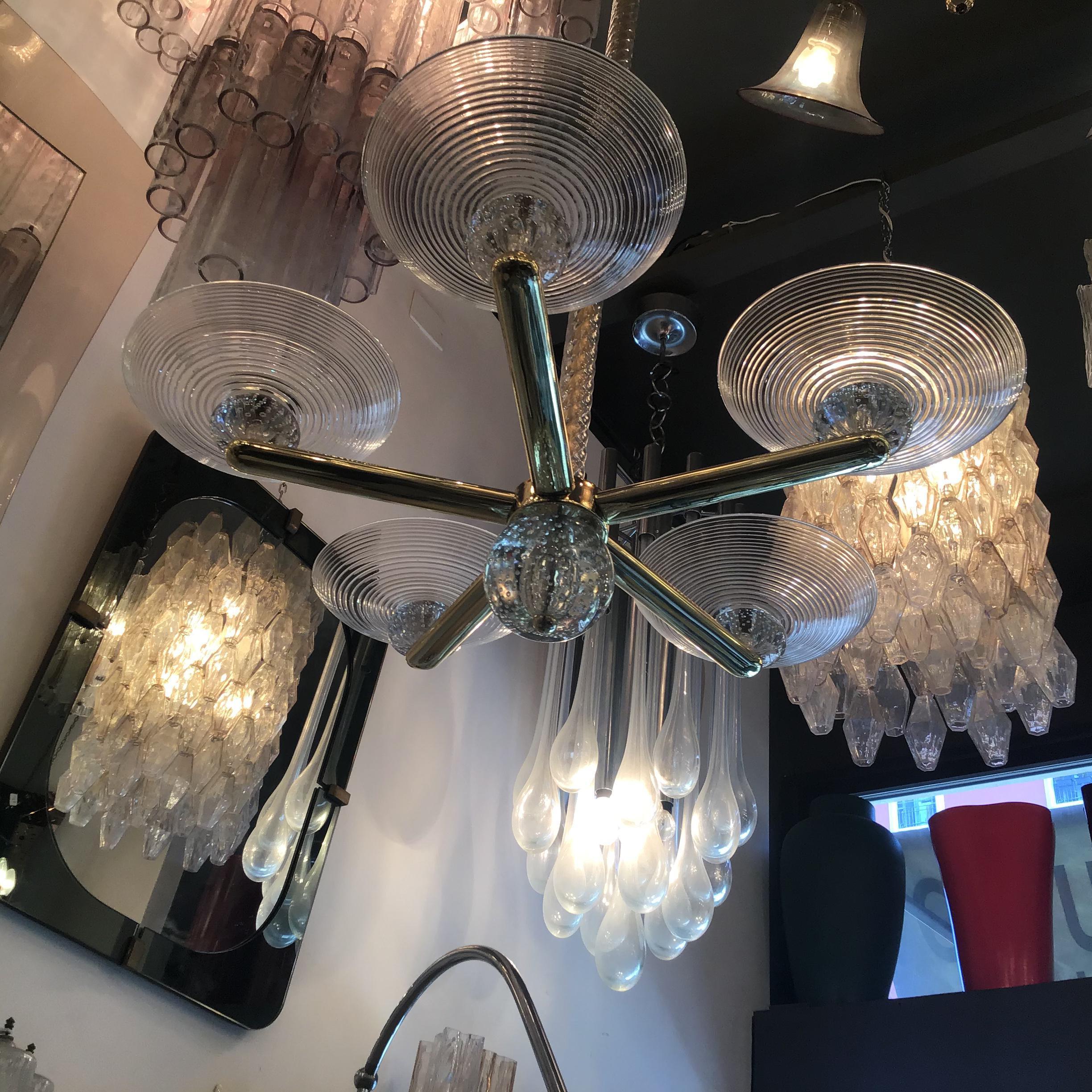 Seguso Chandelier Brass Murano Glass 1950 Italy in vendita 11