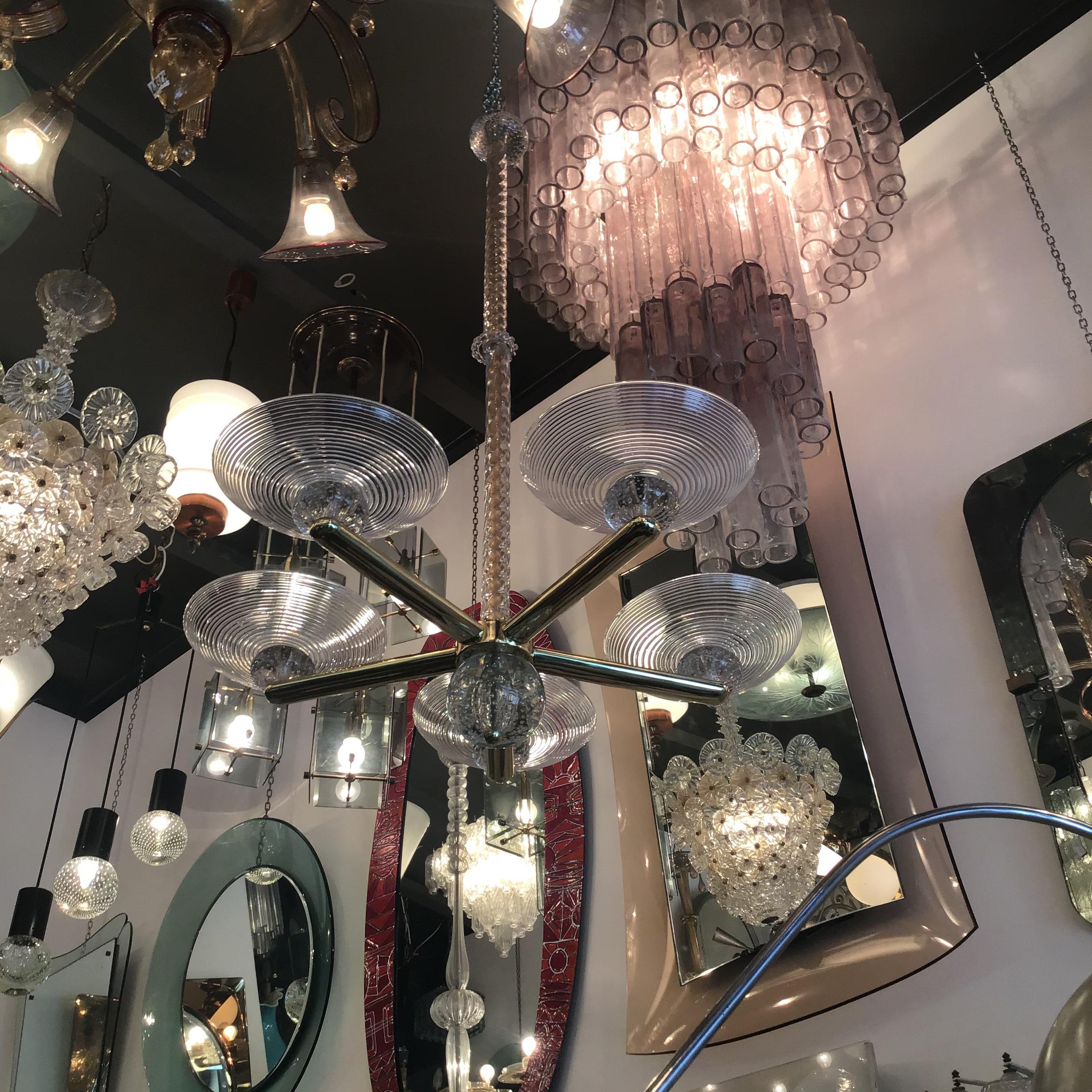 Seguso Chandelier Brass Murano Glass 1950 Italy  In Excellent Condition For Sale In Milano, IT