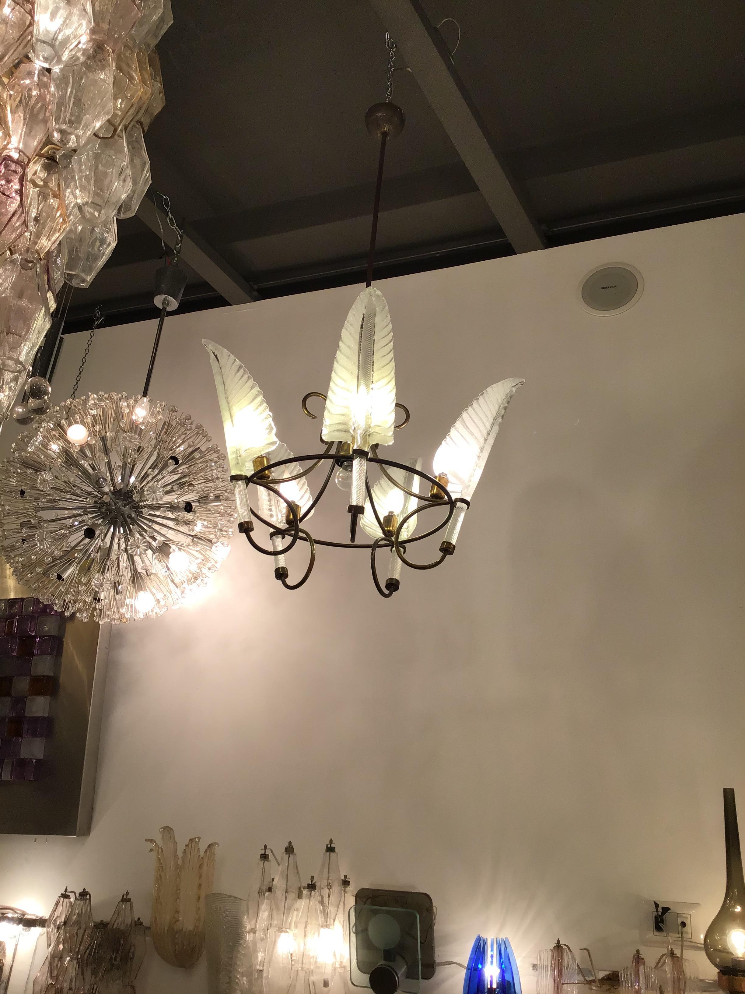 Seguso Chandelier Murano Glass Brass, 1930, Italy In Excellent Condition For Sale In Milano, IT