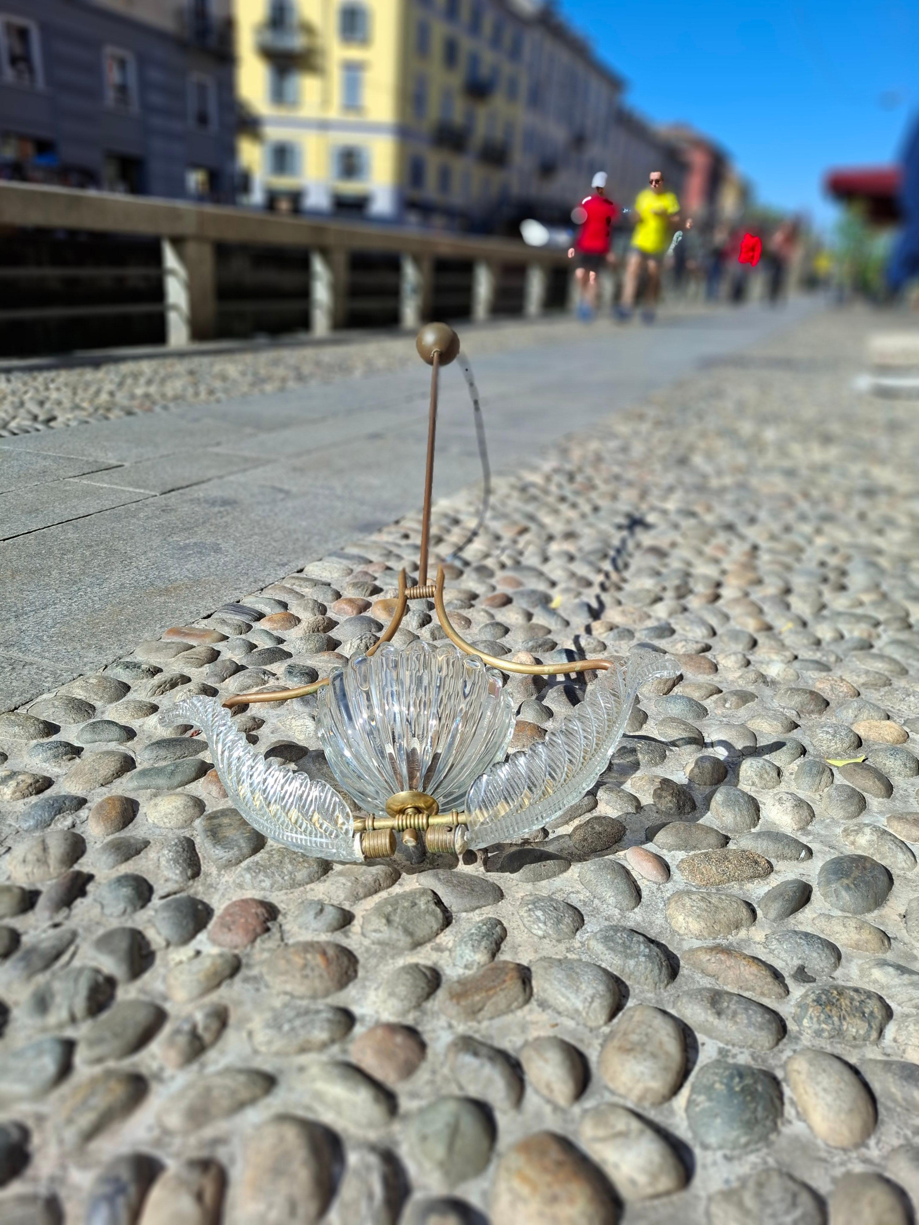 BEAUTIFUL MURANO GLASS AND BRASS LAMP OF 1940 Italy 