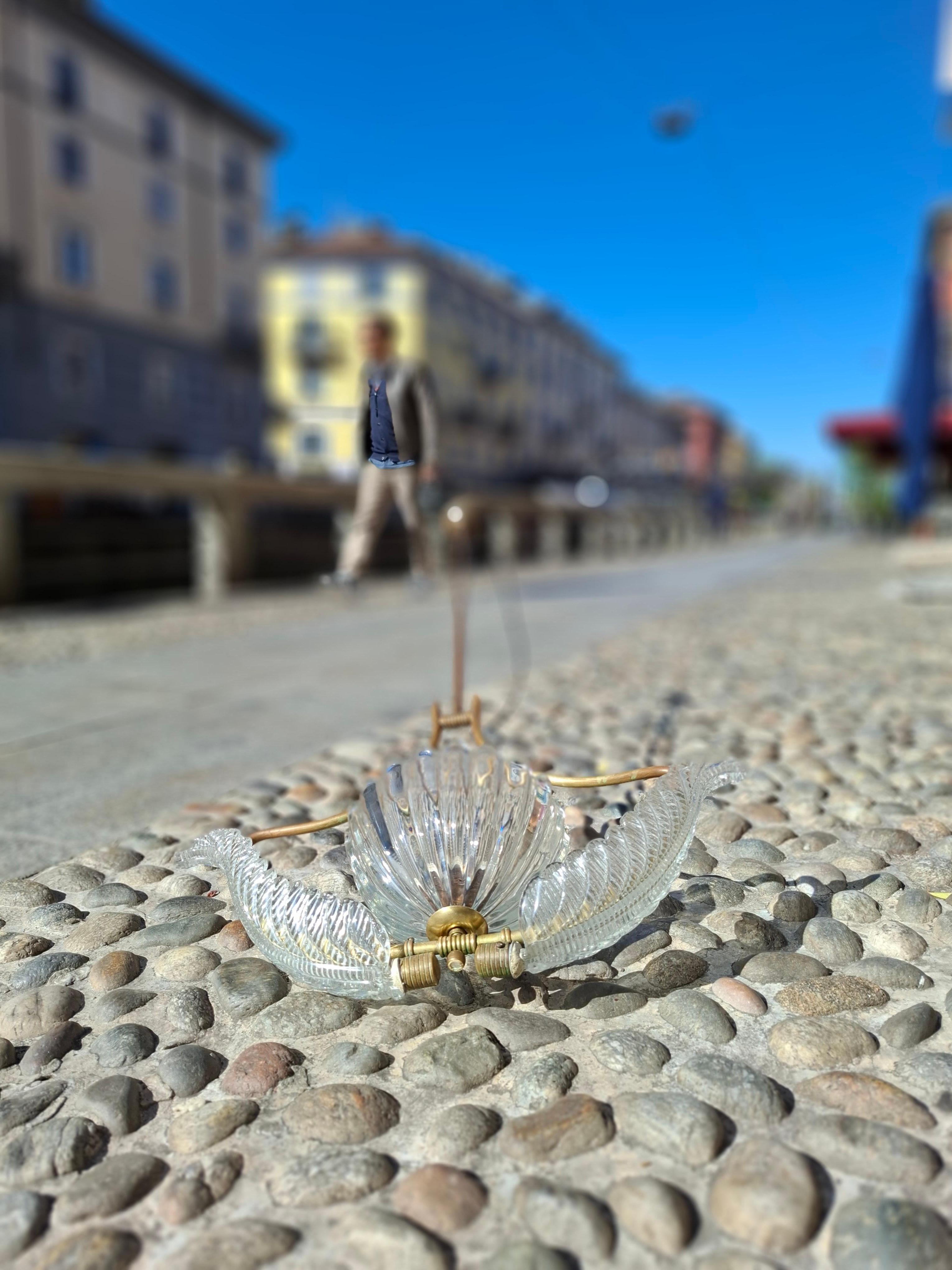 Seguso Chandelier Murano Glass Brass 1940 Italy In Good Condition For Sale In Milano, IT
