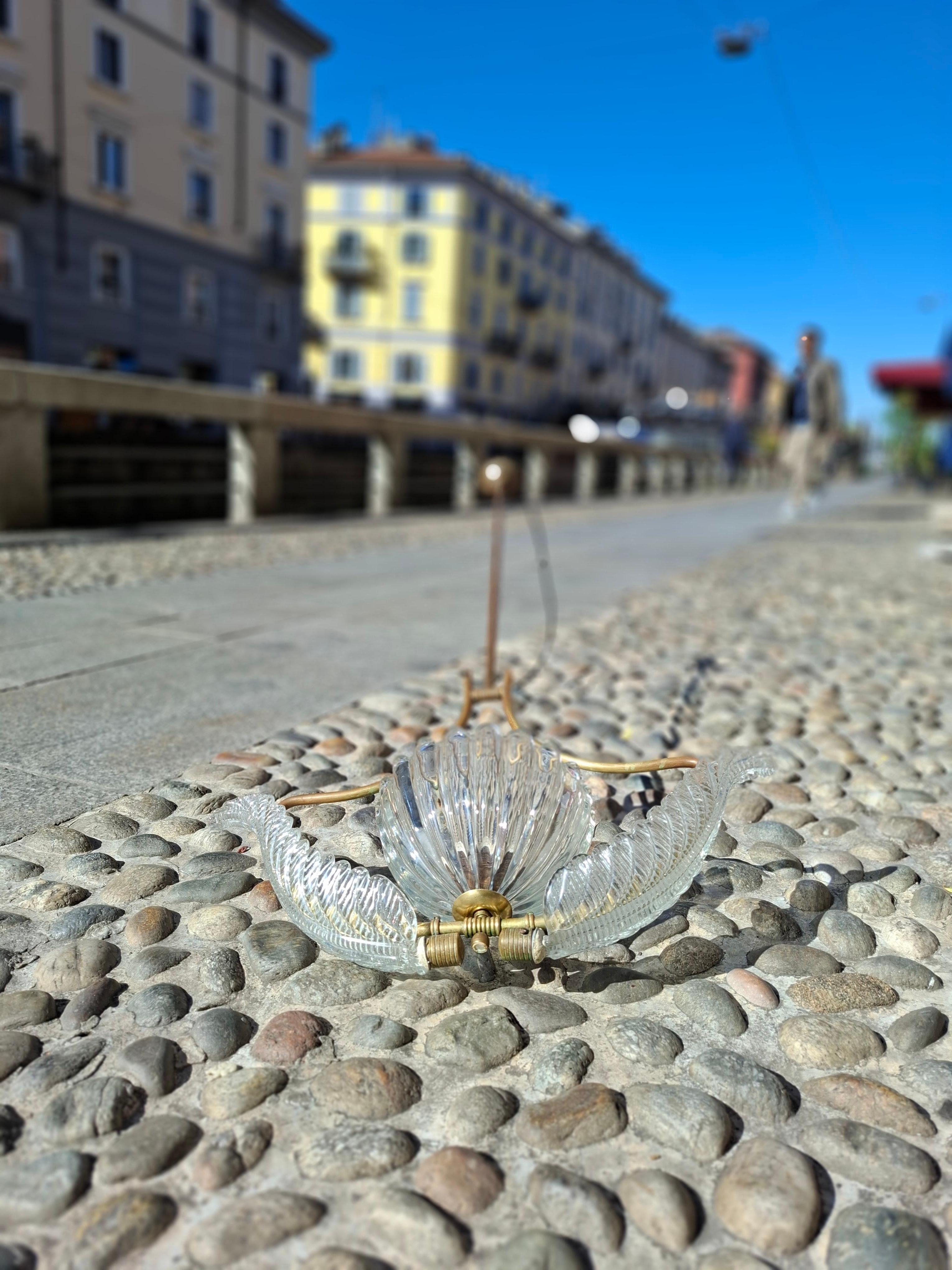 Mid-20th Century Seguso Chandelier Murano Glass Brass 1940 Italy For Sale